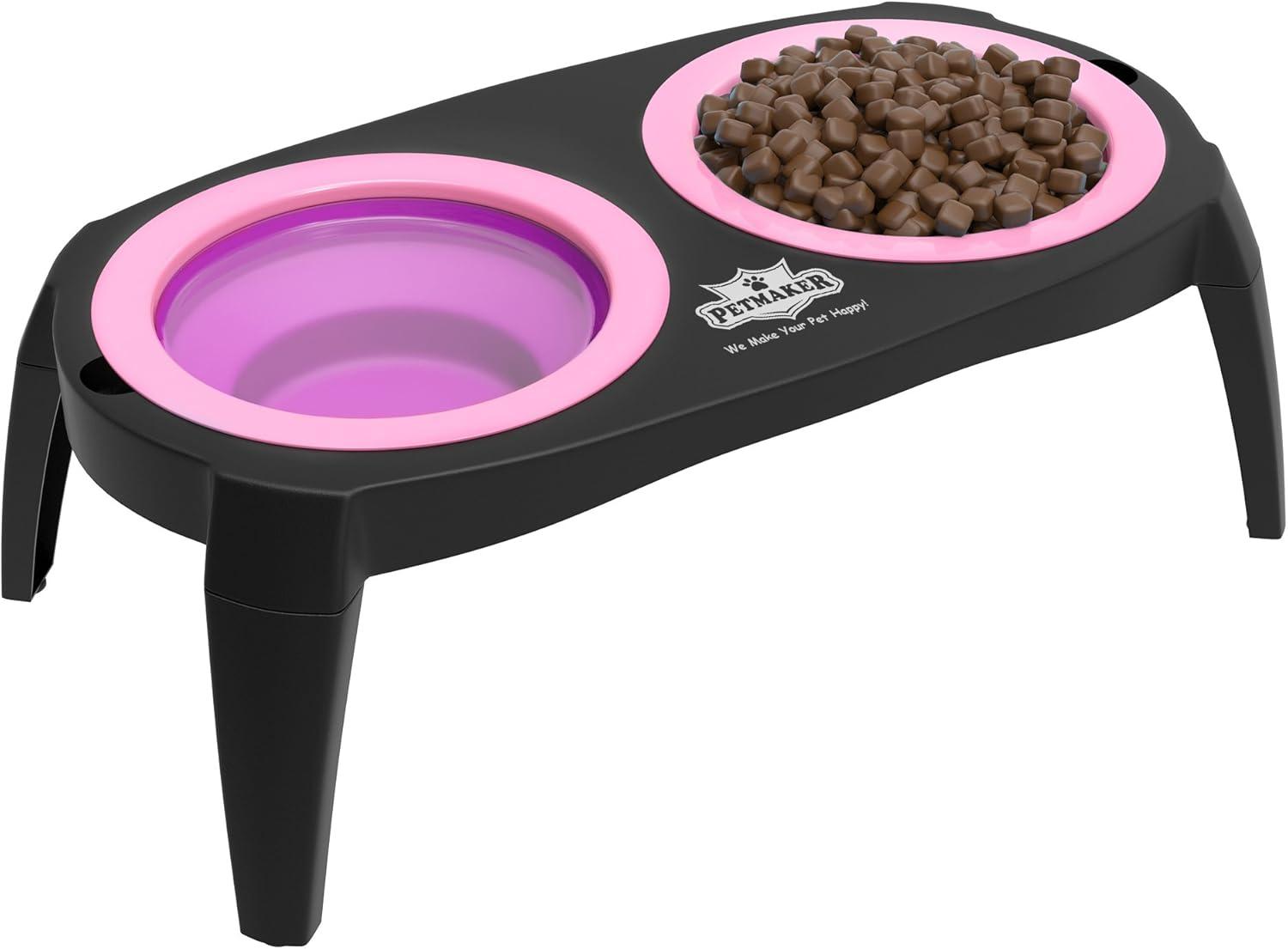 PETMAKER Raised Cat and Dog Food Bowl Stand, Pink