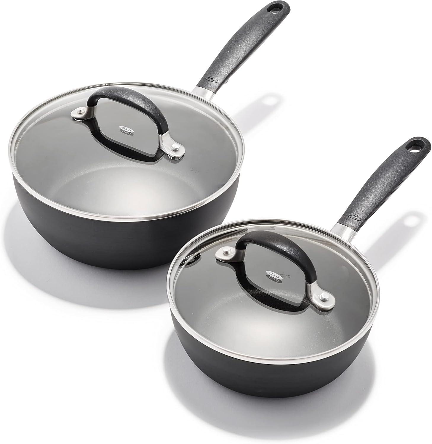 Black Aluminum Nonstick 4-Piece Saucepan Set with Glass Lids