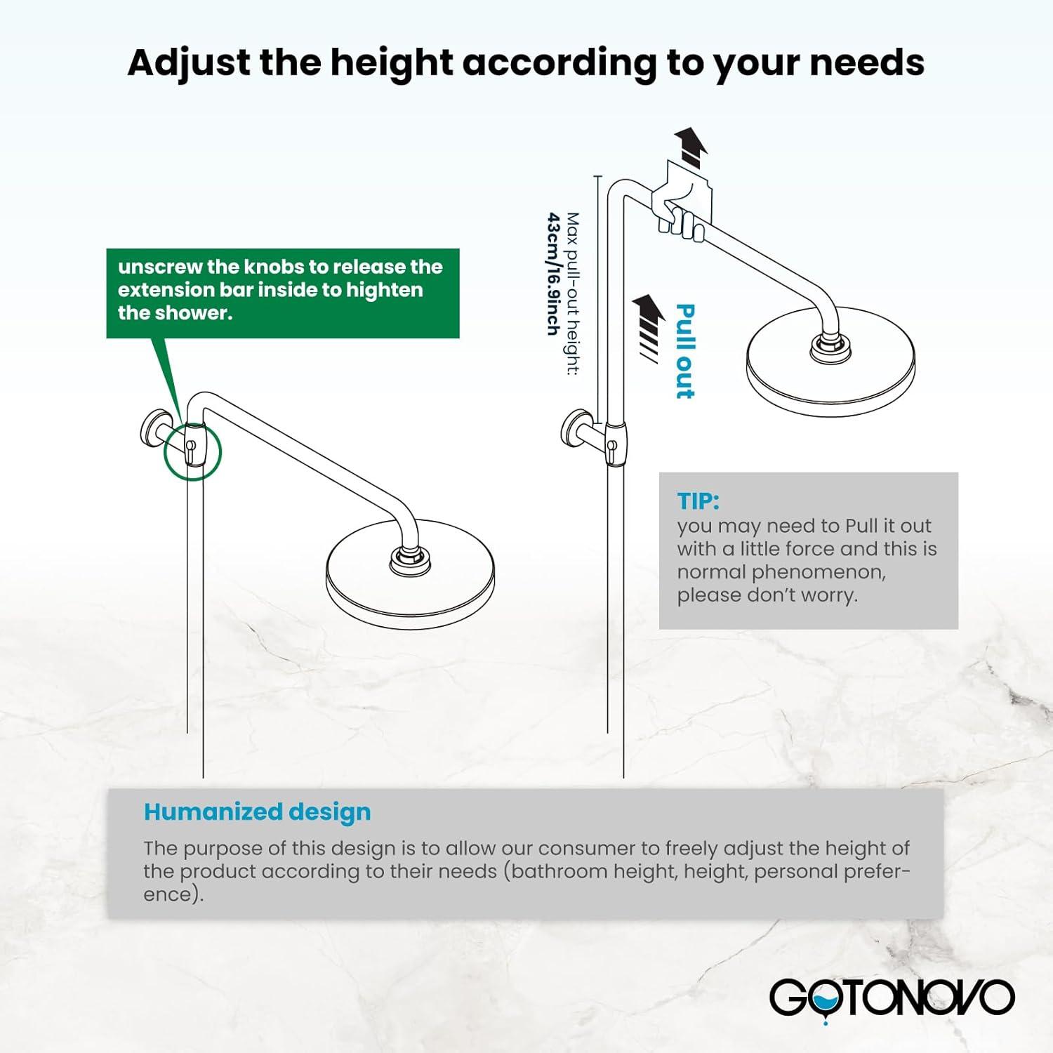 gotonovo SUS304 Outdoor Shower Fixture High Pressure Shower System Wall Mount 2 Dual Function Single Handle Shower Kit with 8 Inch Shower Head and Handheld Spray Shower Faucet Combo, Matte Black