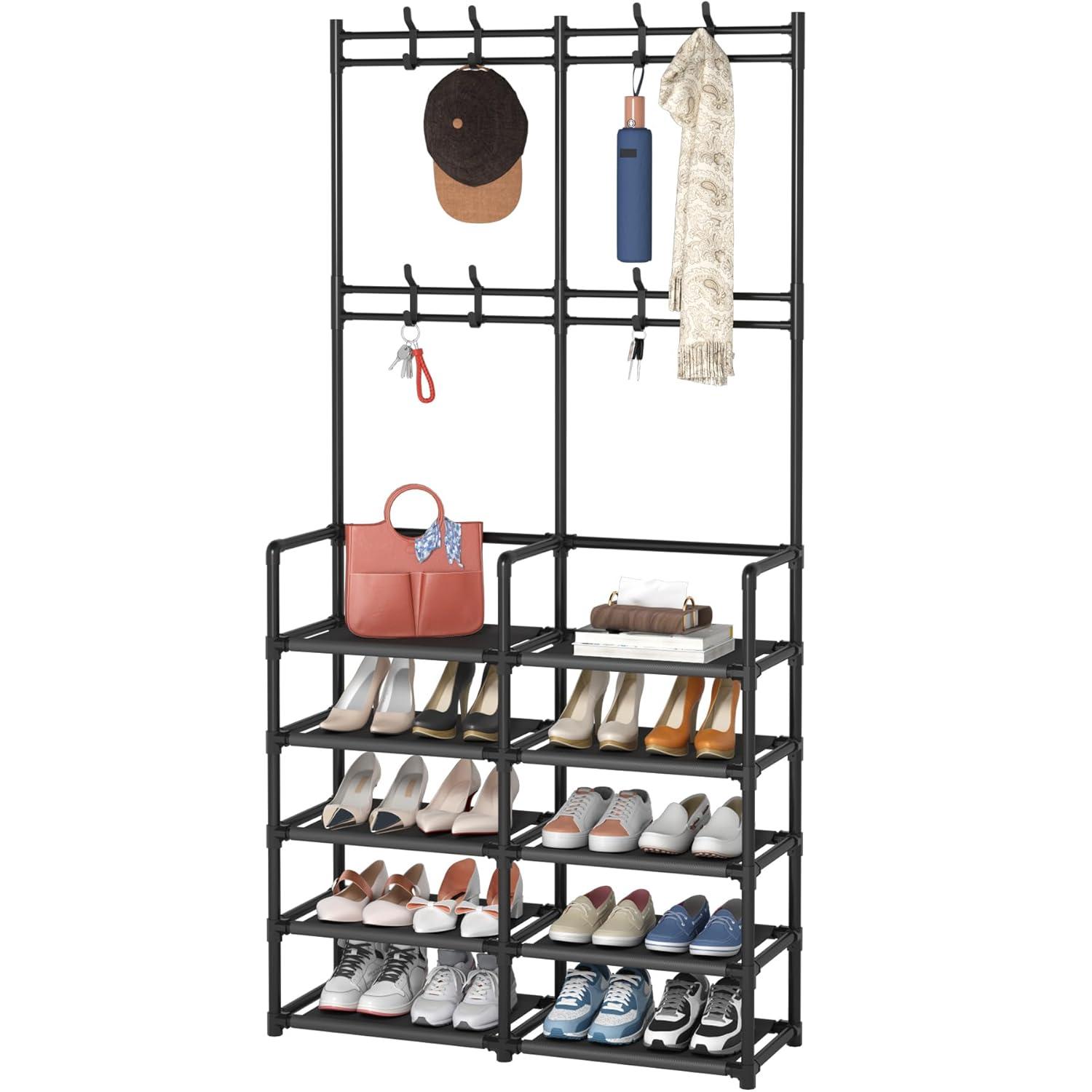 5-Tier Entryway Coat Rack, Coat and Shoe Rack, Entryway Bench Storage