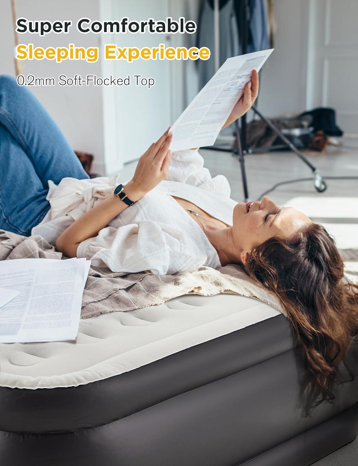 Twin Size Air Mattress with Built-in Pump 18" Raised - 2-Min Set Up, No Odd Smell, 600 lb Support, Foldable Air Bed with Storage Bag, Perfect for Camping, Guests & Home Use