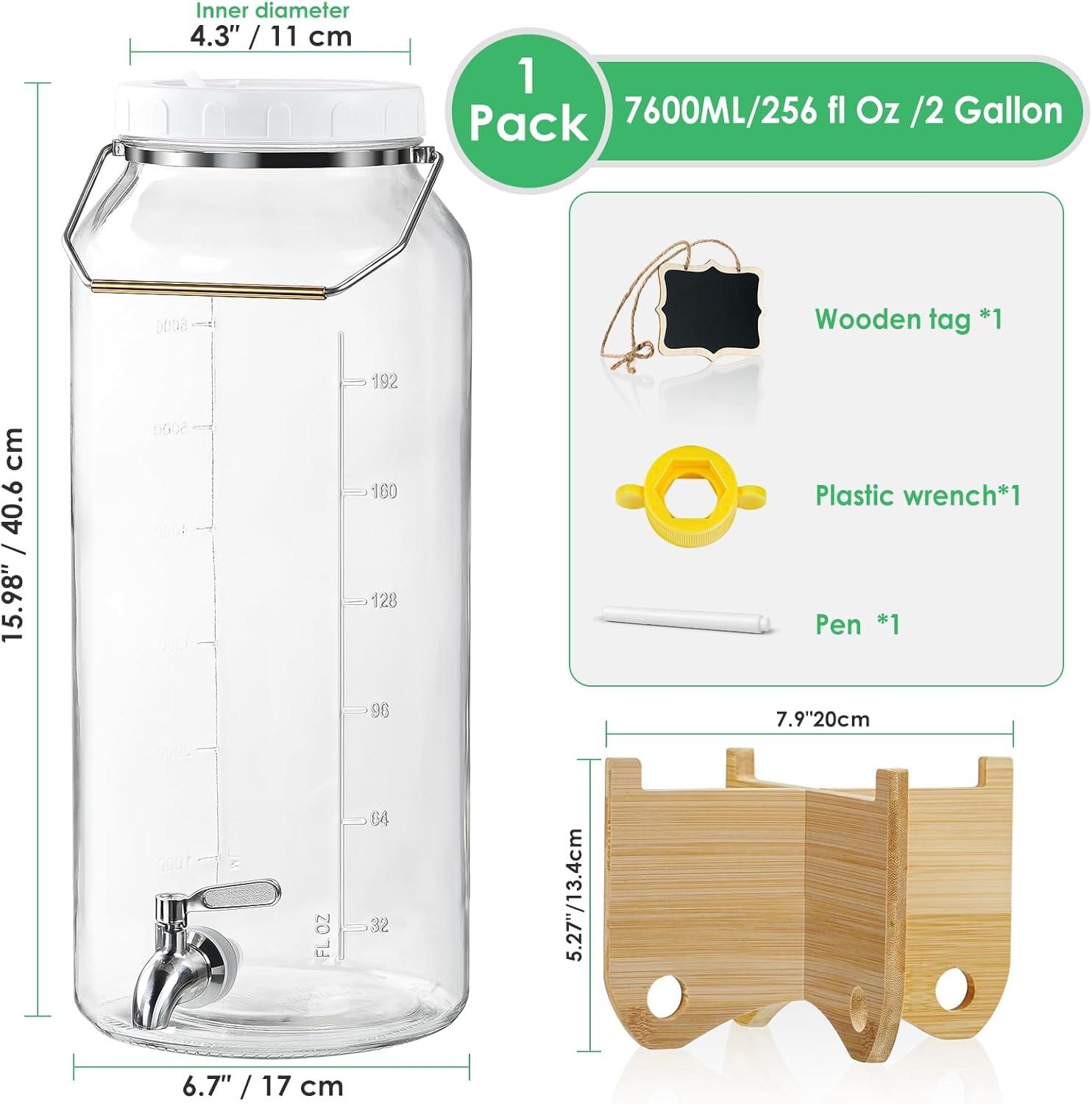 Mint Pantry® 2 Gallon Drink Dispenser For Parties(7600ML), 1 Pack Leak Proof Beverage Dispenser With Stand AND Handle, Glass Water Dispenser With Stainless Steel Spigot & Scale Mark & Chalkboard