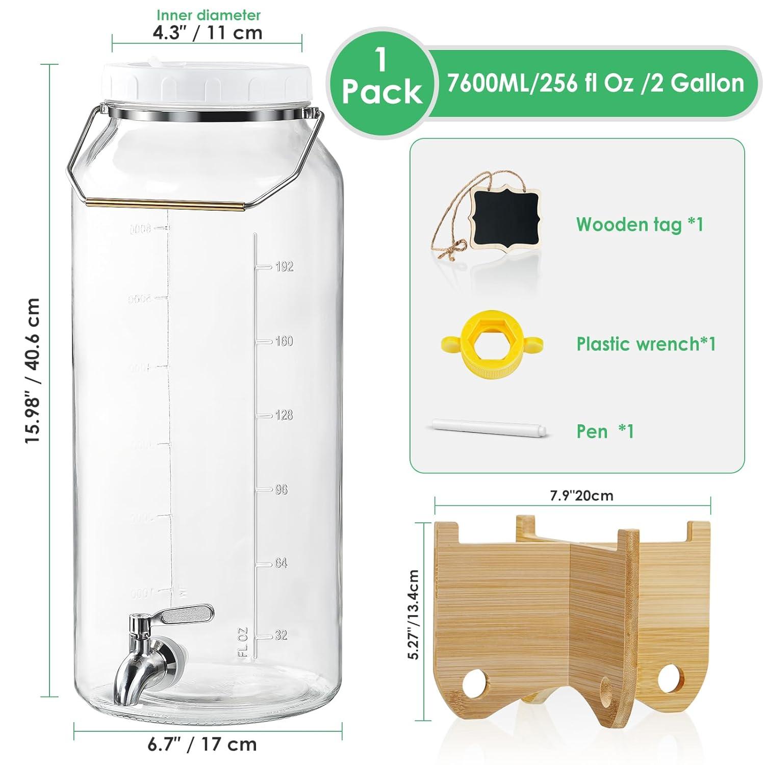 Mint Pantry® 2 Gallon Drink Dispenser For Parties(7600ML), 1 Pack Leak Proof Beverage Dispenser With Stand AND Handle, Glass Water Dispenser With Stainless Steel Spigot & Scale Mark & Chalkboard