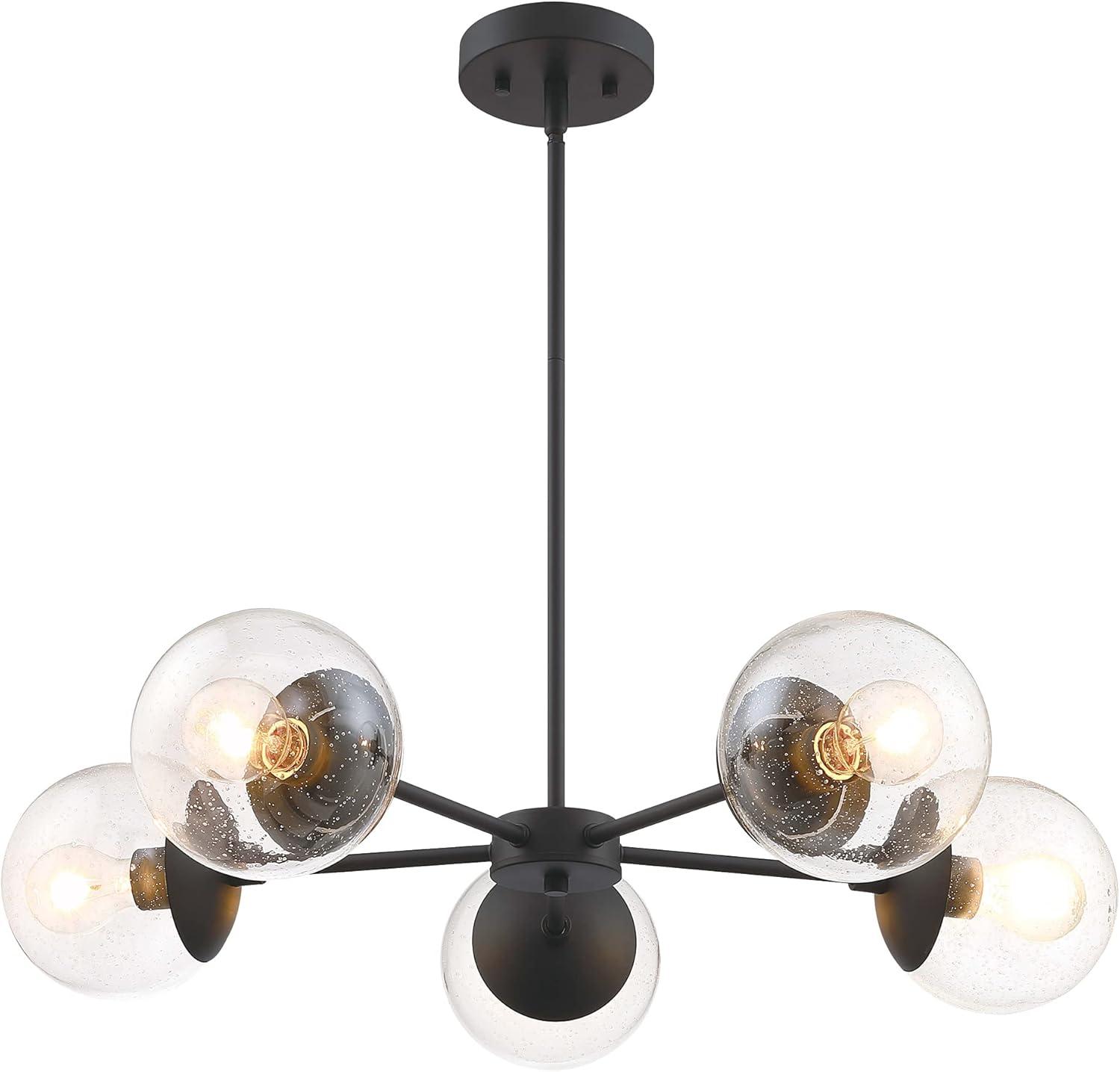 Matte Black 5-Light Chandelier with Seedy Glass Shades