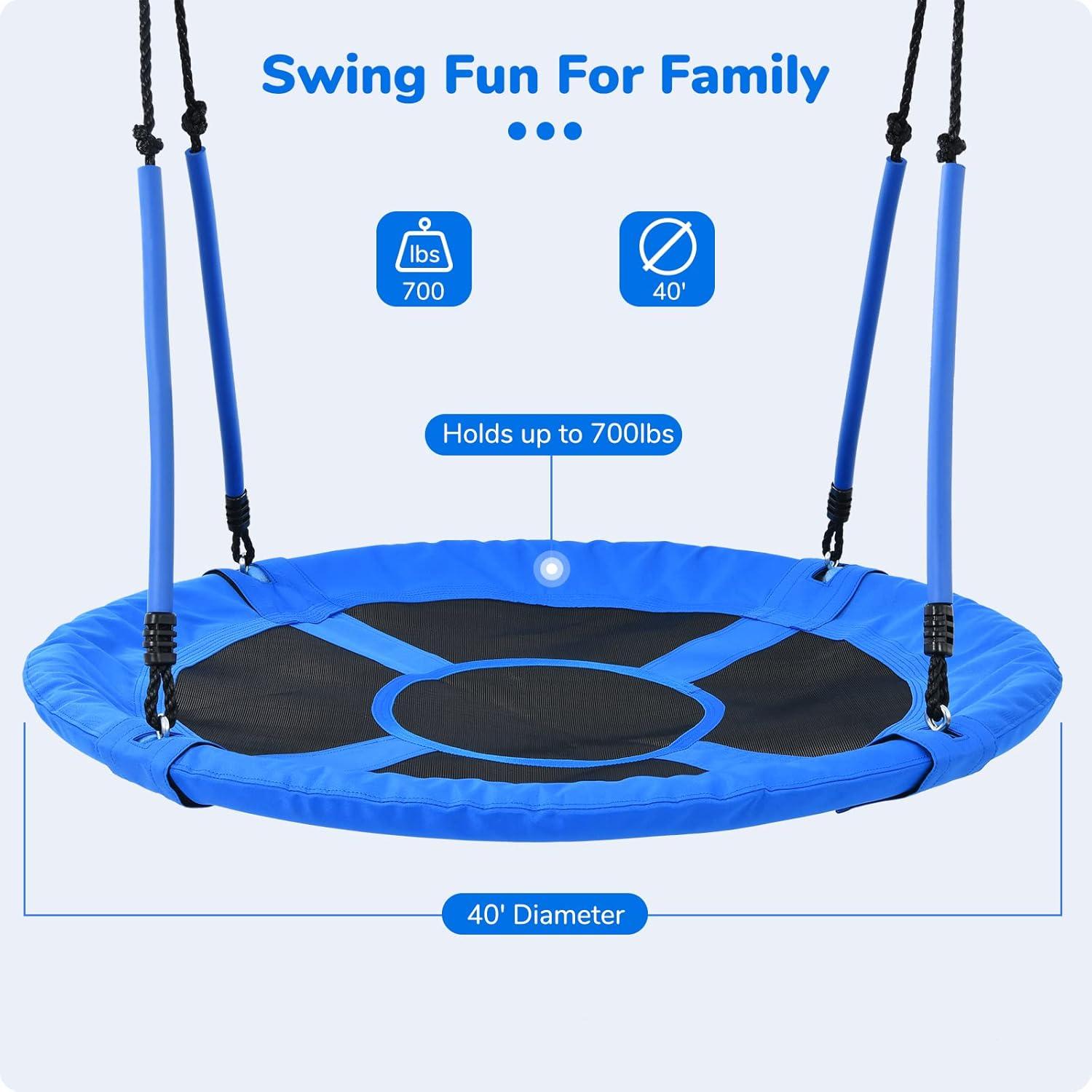 Blue 40" Round Outdoor Saucer Tree Swing with Handles