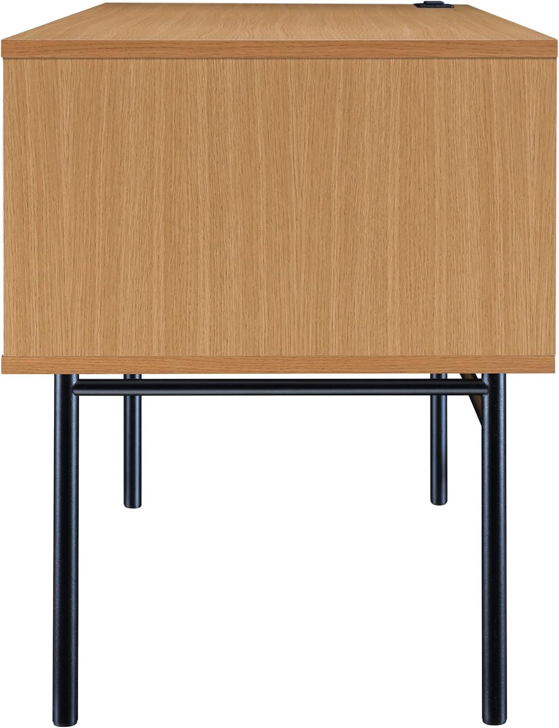 Denmark Engineered Wood Executive Desk with Power in Natural Finish