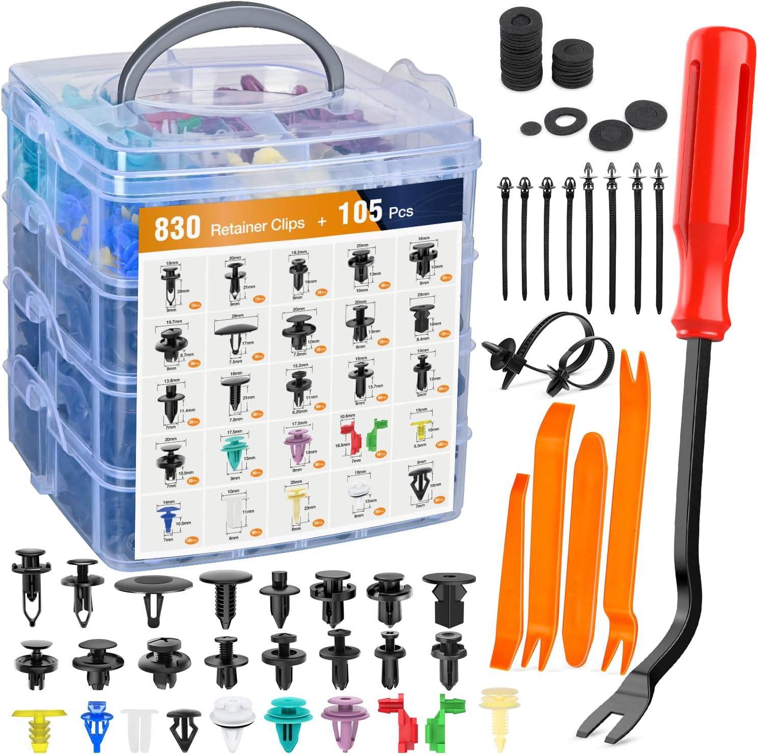 GOOACC 935Pcs Car Push Retainer Clips Auto Fasteners Assortment 26 Most Popular Sizes Nylon Bumper Fender Rivets with 10 Cable Ties Fasteners Remover for GM Ford Toyota Honda Chrysler