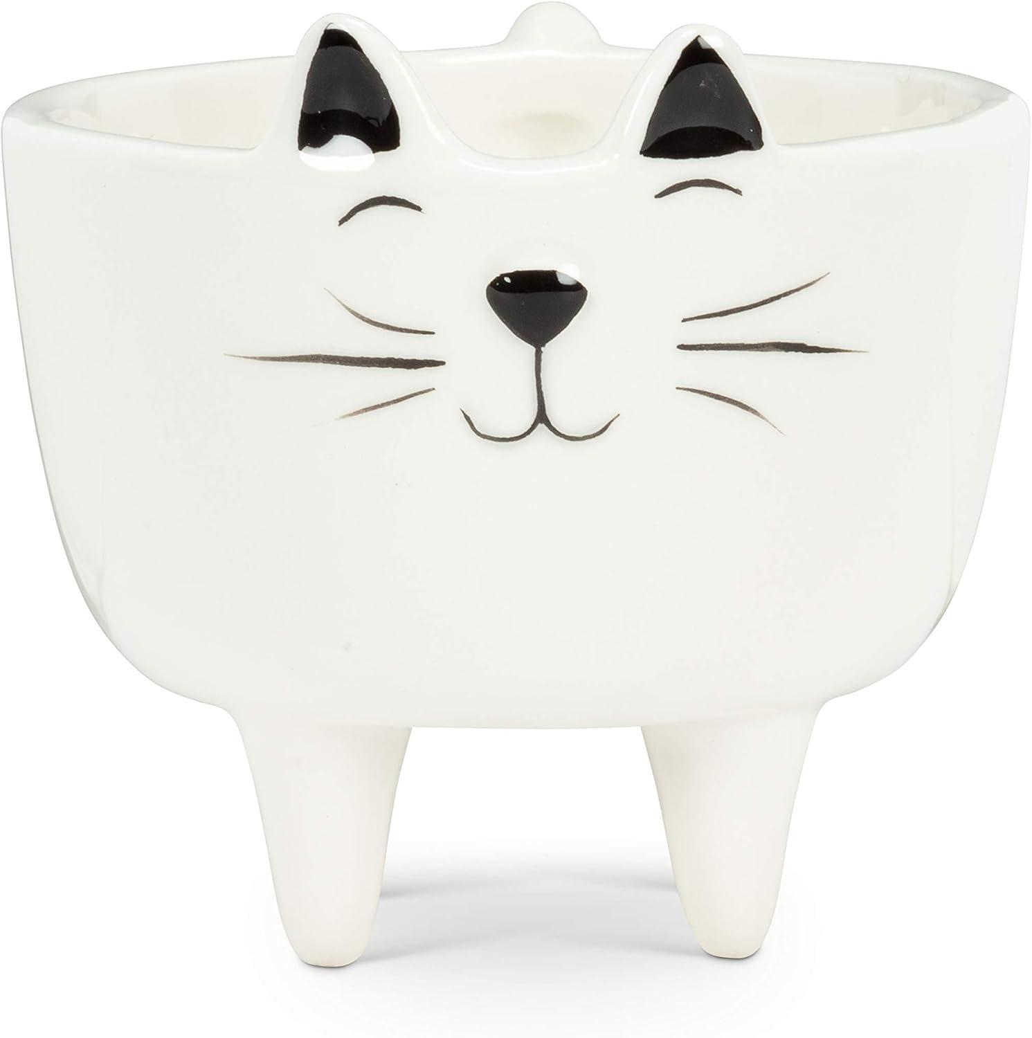 Small White Ceramic Cat Planter with Legs