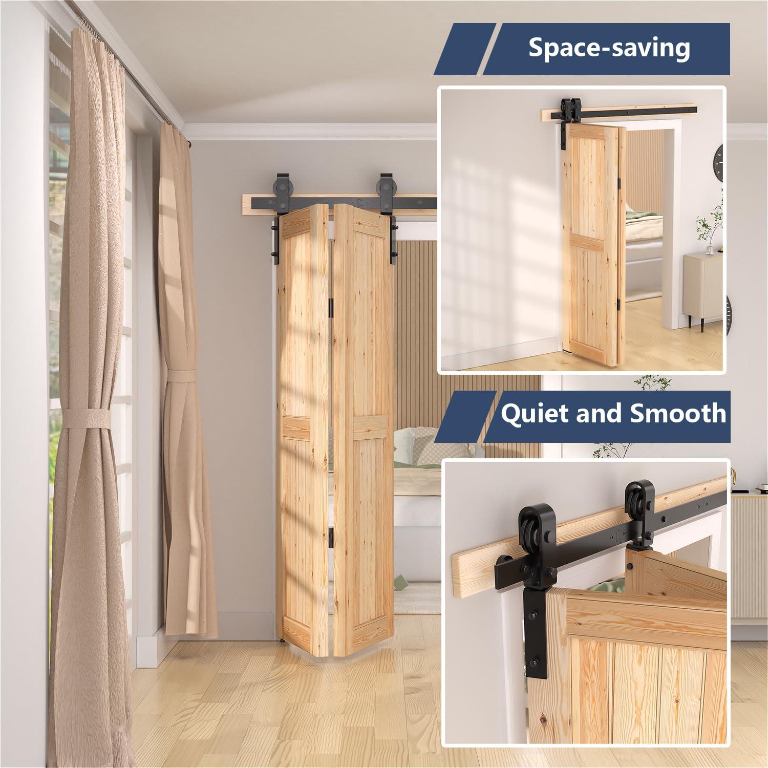 MAXAYA 36" Bifold Barn Door Hardware Kit - Space Saving Folding ...