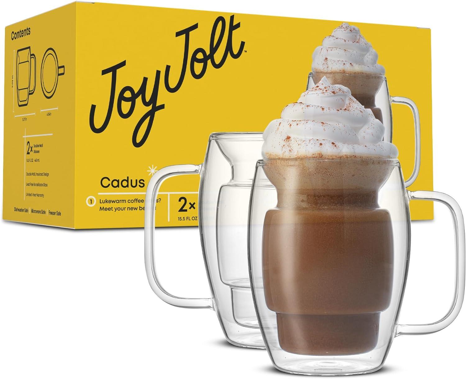 JoyJolt JoyJolt Cadus Double Wall Coffee Tea Glasses, 16oz (Set of 2)