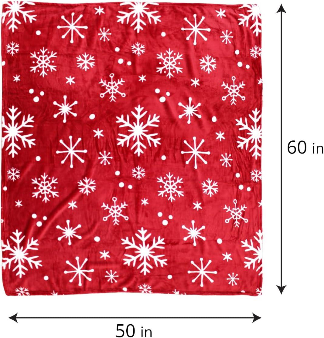 PAVILIA Holiday Festival Christmas Throw Blanket for Couch Bed Sofa, 50x60 (Snowflake Red)