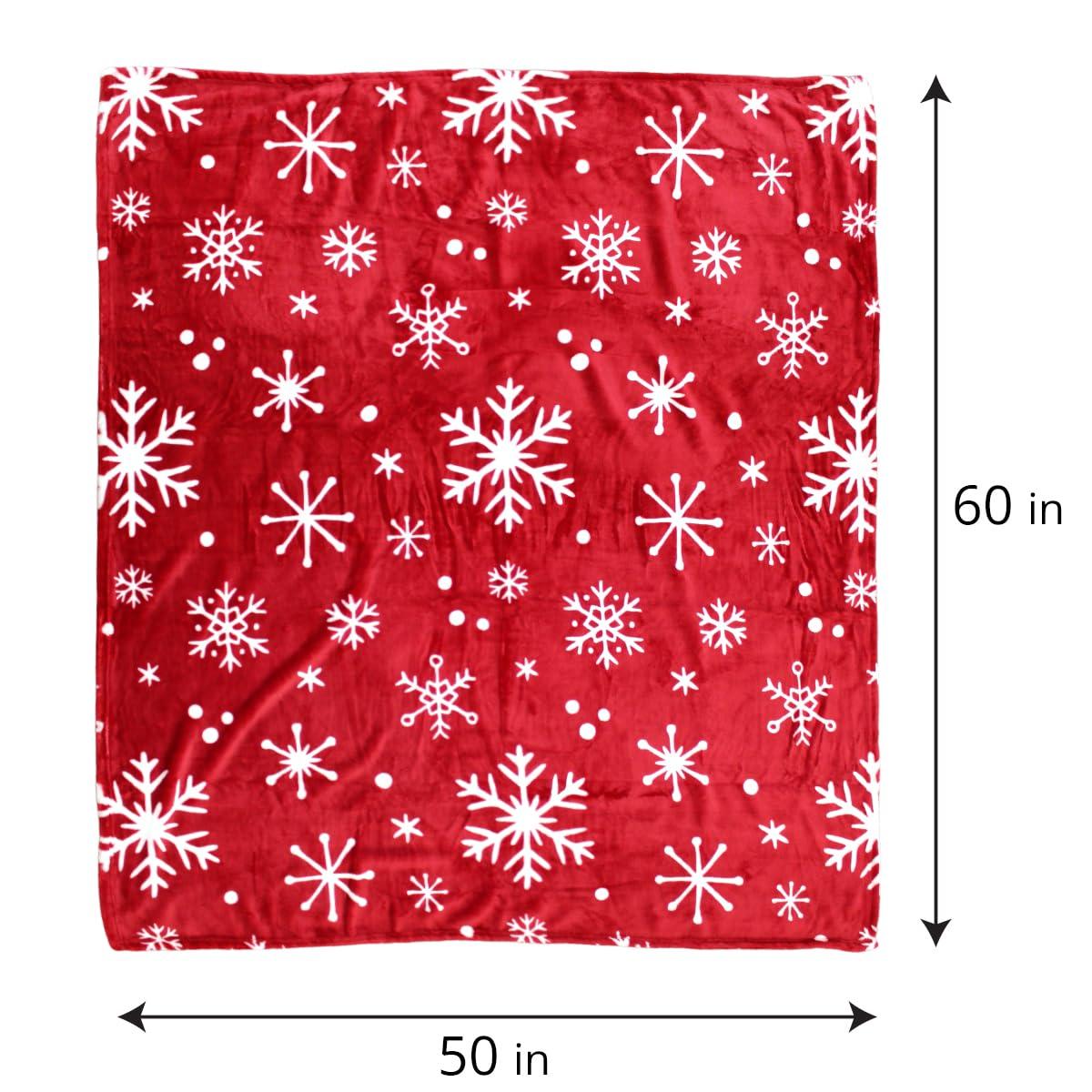 PAVILIA Holiday Festival Christmas Throw Blanket for Couch Bed Sofa, 50x60 (Snowflake Red)