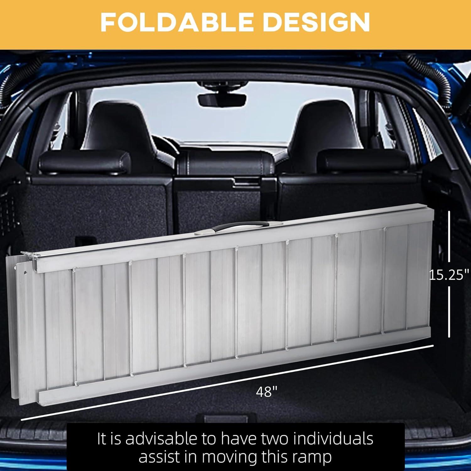 HOMCOM Textured Aluminum Portable Wheelchair Ramp for Home, Steps, Doorways, Foldable Handicap Ramp 4', Threshold Ramp with Durability for Strong Load-Bearing