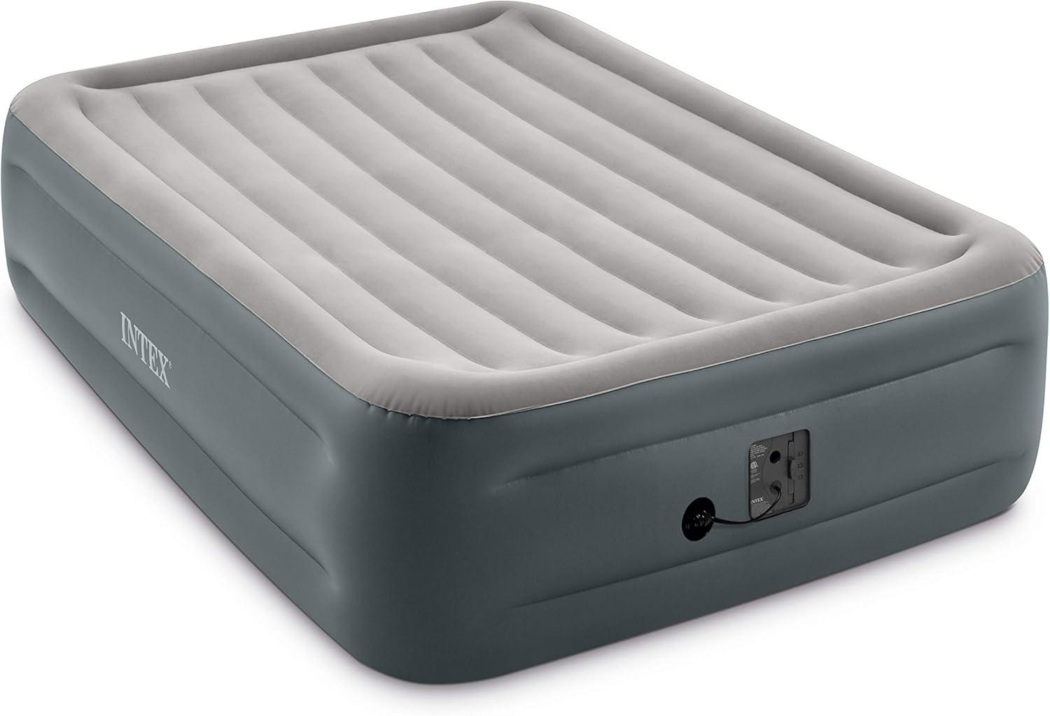 Queen Size Gray and White Air Mattress with Internal Pump