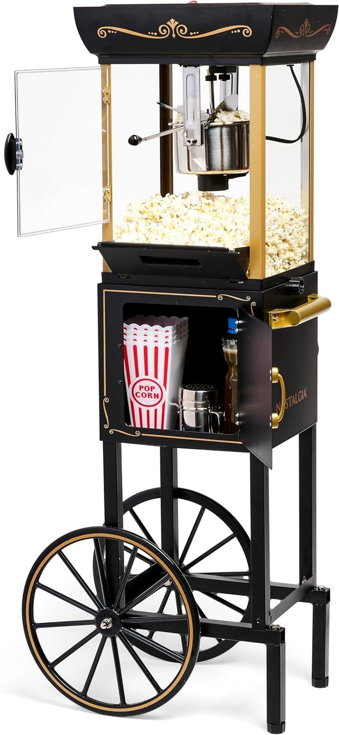 Vintage Black Popcorn Cart with 2.5 oz Kettle