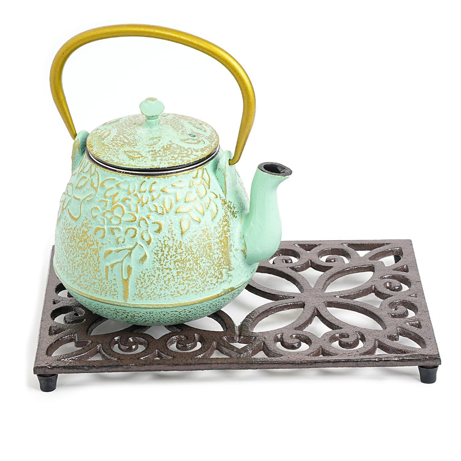 Sungmor Rectangle Cast Iron Trivets, Metal Trivet for Hot Pots and Pans, Heavy Duty Rustic Wood Stove Tea Pot Trivet, Decorative Hot Pot Holder for Kitchen Counter and Dining Table