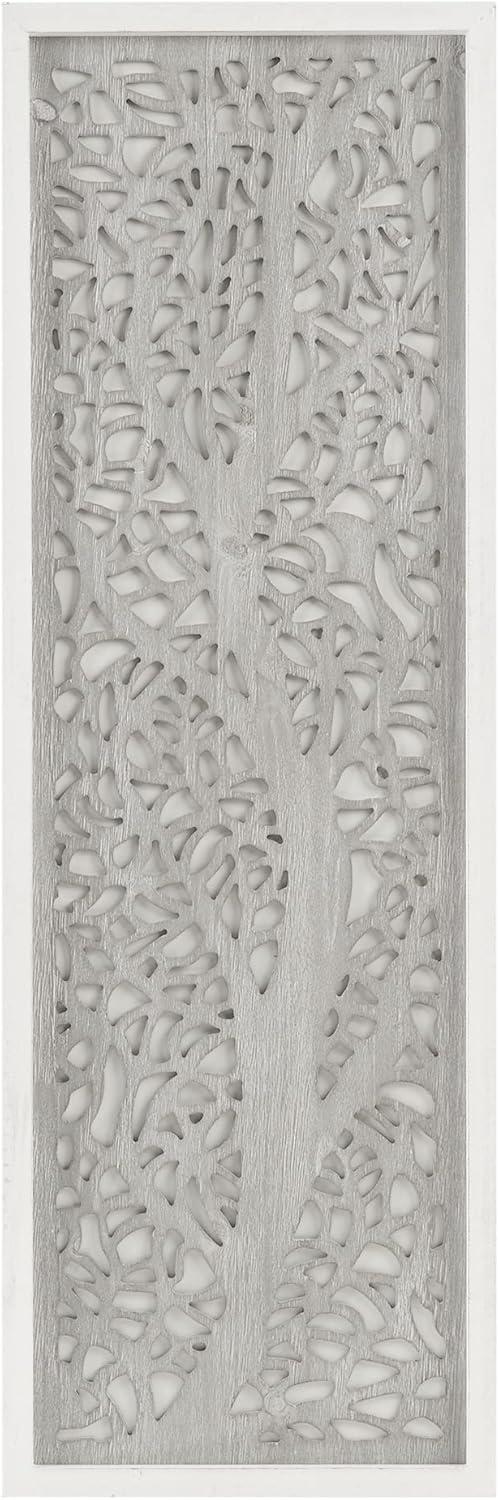 Madison Park Laurel Branches Carved Wood Wall Decor Panel Gray: Modern Botanical MDF Art, All Ages Oriented