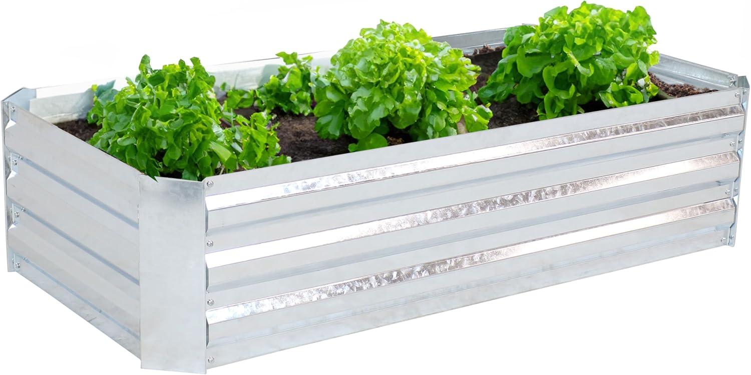Sunnydaze Raised Corrugated Galvanized Steel Rectangle Garden Beds for Plants, Vegetables, and Flowers - 48" L x 11.75" H - Silver - 2pc