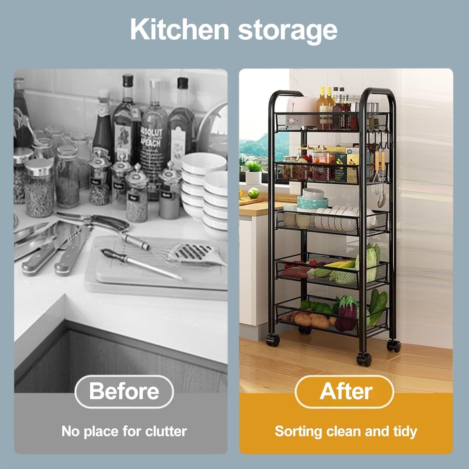 17 Stories Fruit Vegetable Storage Basket,5 Tier Stackable Metal Mesh Storage Basket with 360 Degree Wheels