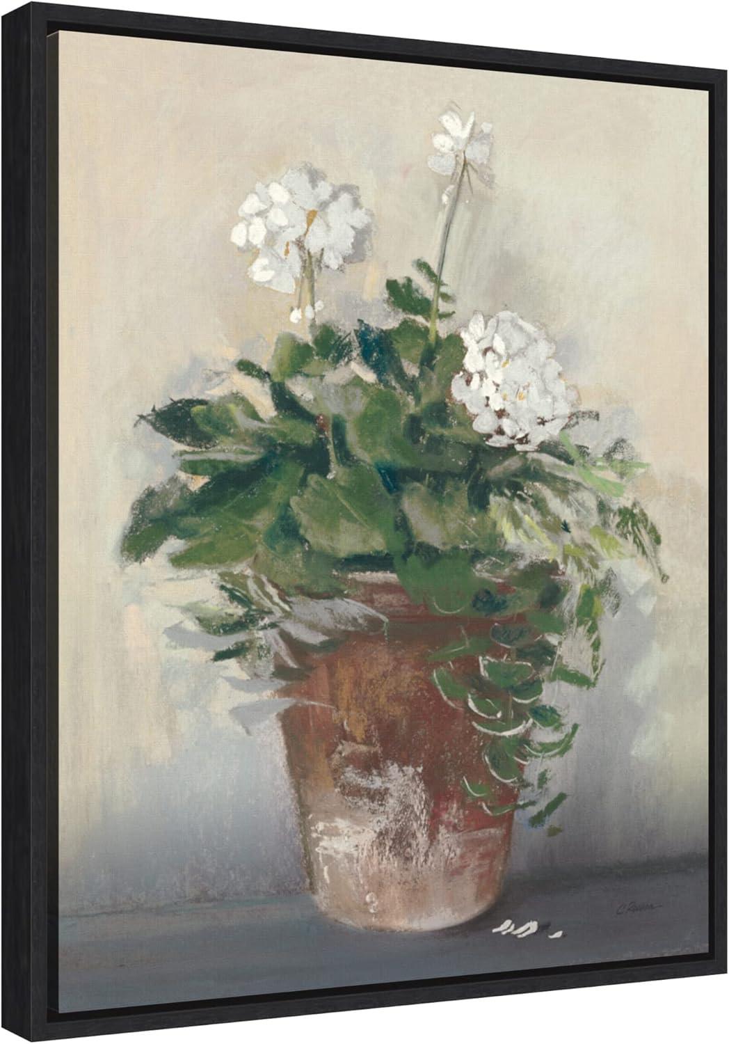 Amanti Art Pot of White Geraniums by Carol Rowan Framed Canvas Wall Art