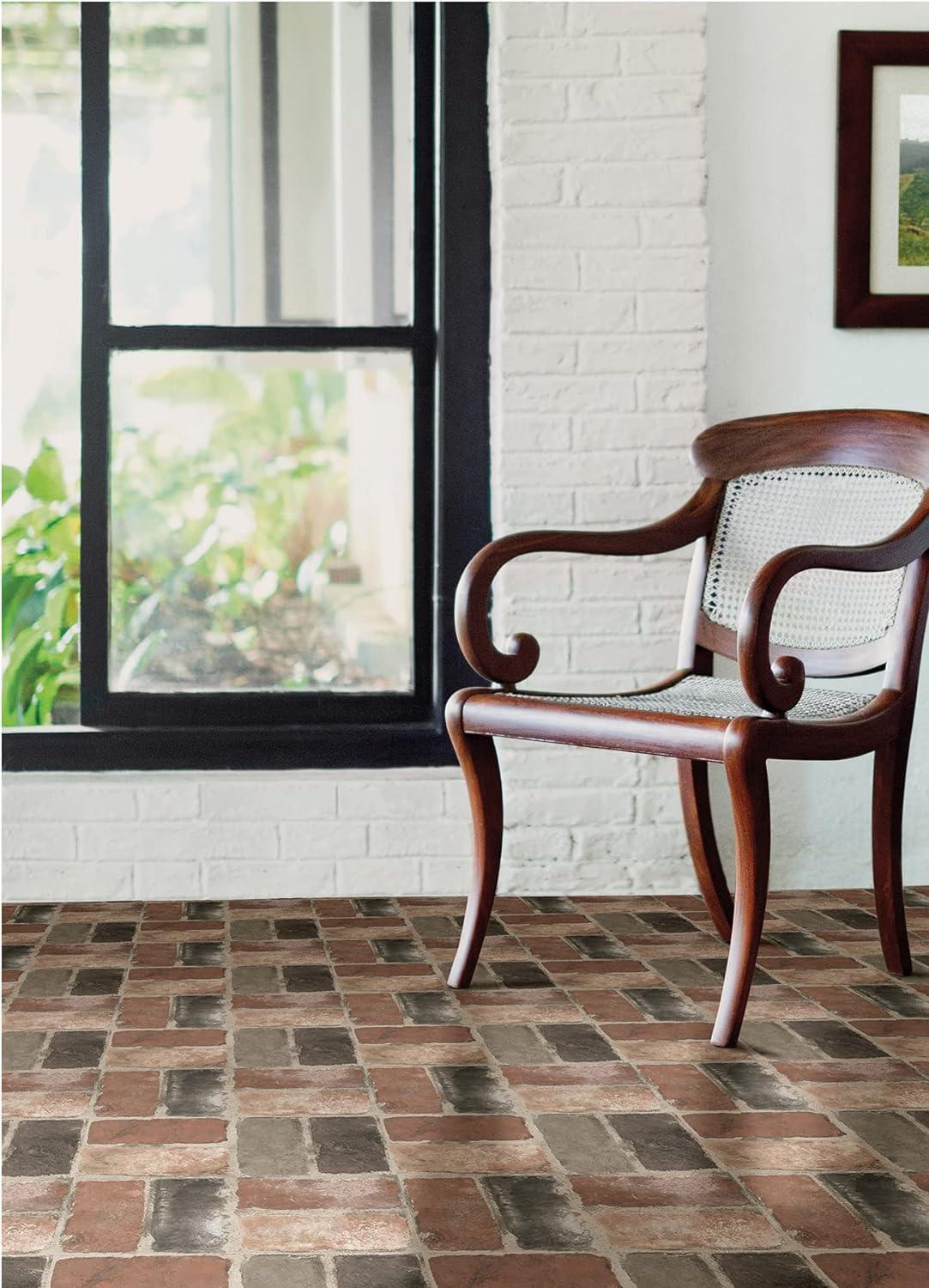 Harvard Brick Red and Gray Peel and Stick Vinyl Floor Tiles