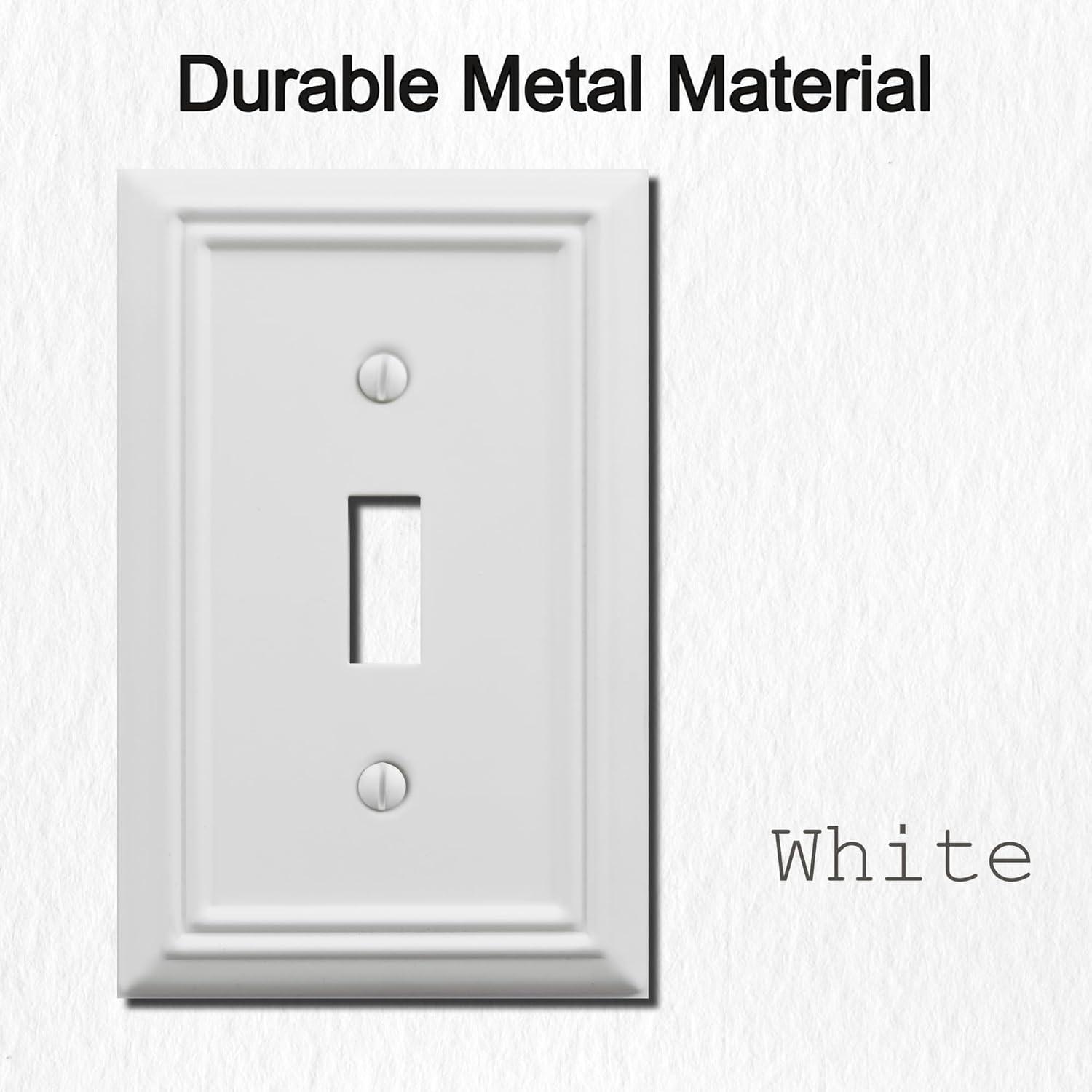 Modern Decorative Wall Plate Switch Plate Outlet Cover, Vintage Retro Wood Grain Design(Single Toggle-4 Pack, White)