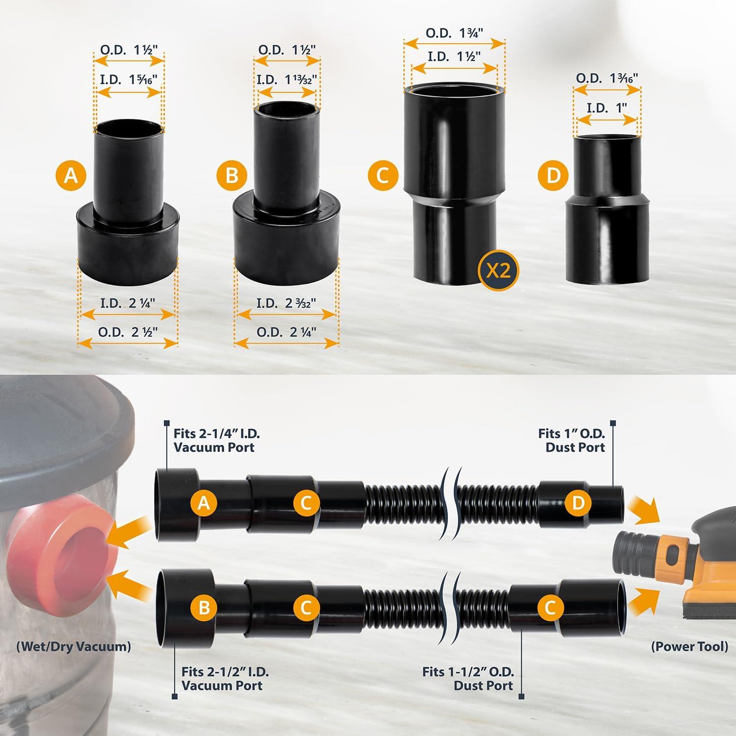 POWERTEC 10ft. Dust Collection Hose Kit with 5 Fittings for Woodworking Power Tools Home and Wet/Dry Shop Vacuums, 70347