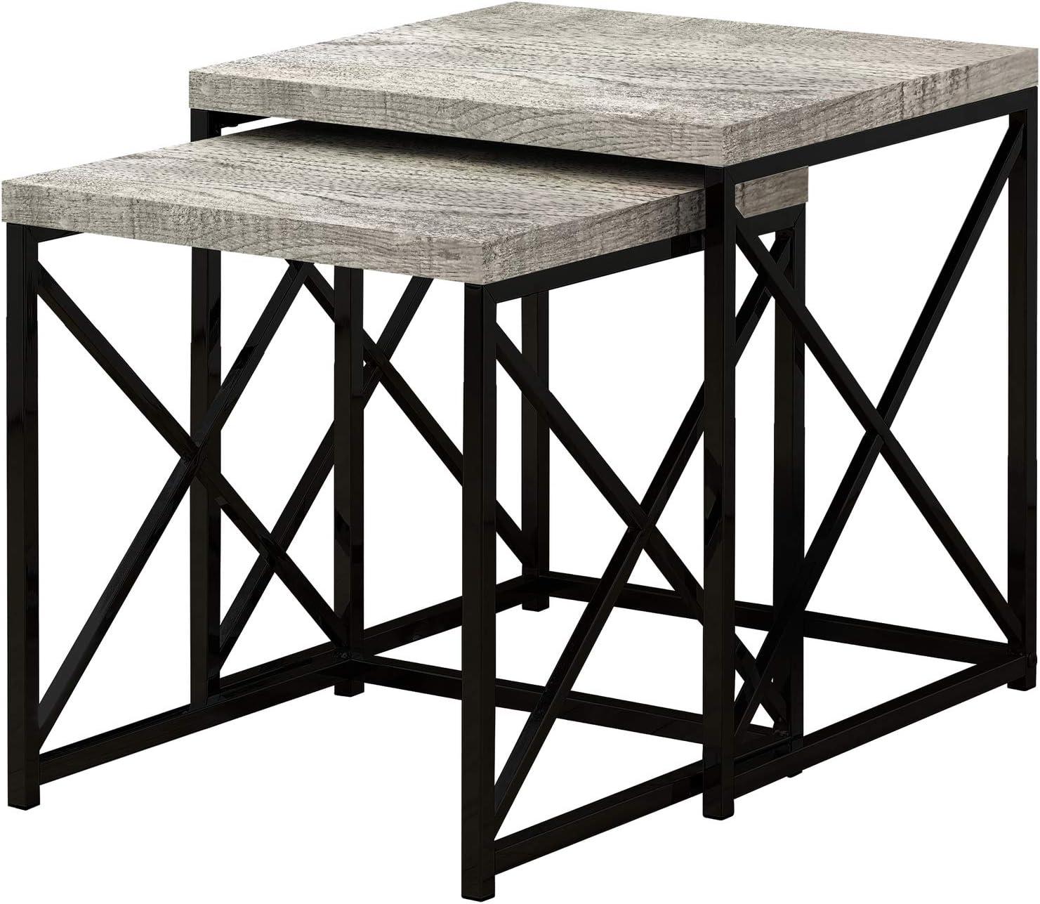 Contemporary Grey Reclaimed Wood and Black Metal Nesting Table Set