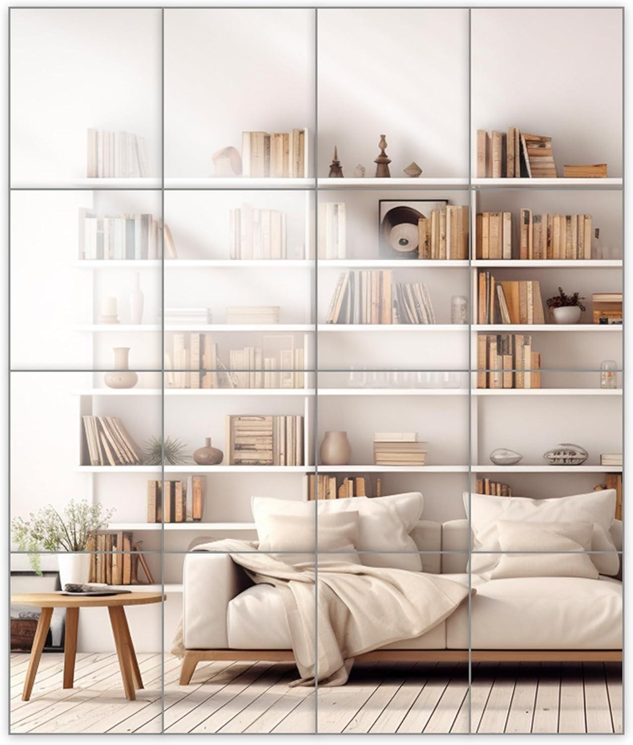 Dulles Glass - Wall Mirror Glass Tiles 12'‘x 14’', No Frame, for Bedroom, Door, Bathroom, 16 Pcs