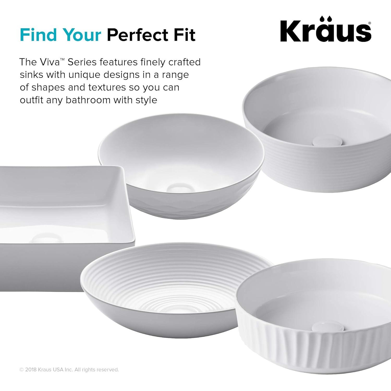 KRAUS Viva Thin Porcelain Ceramic Vessel Bathroom Sink with Pop-Up Drain