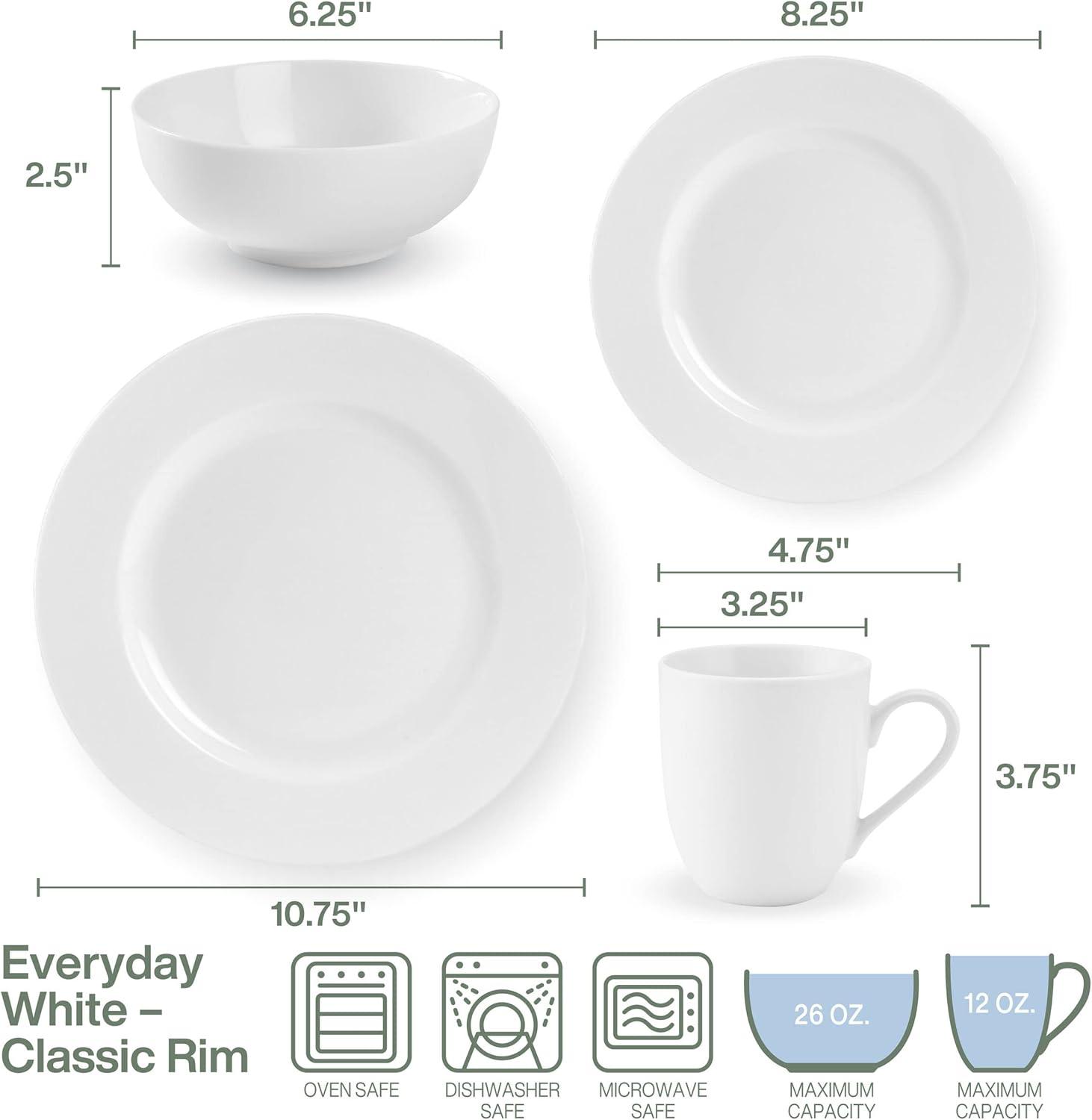 White Porcelain 16-Piece Dinnerware Set for 6