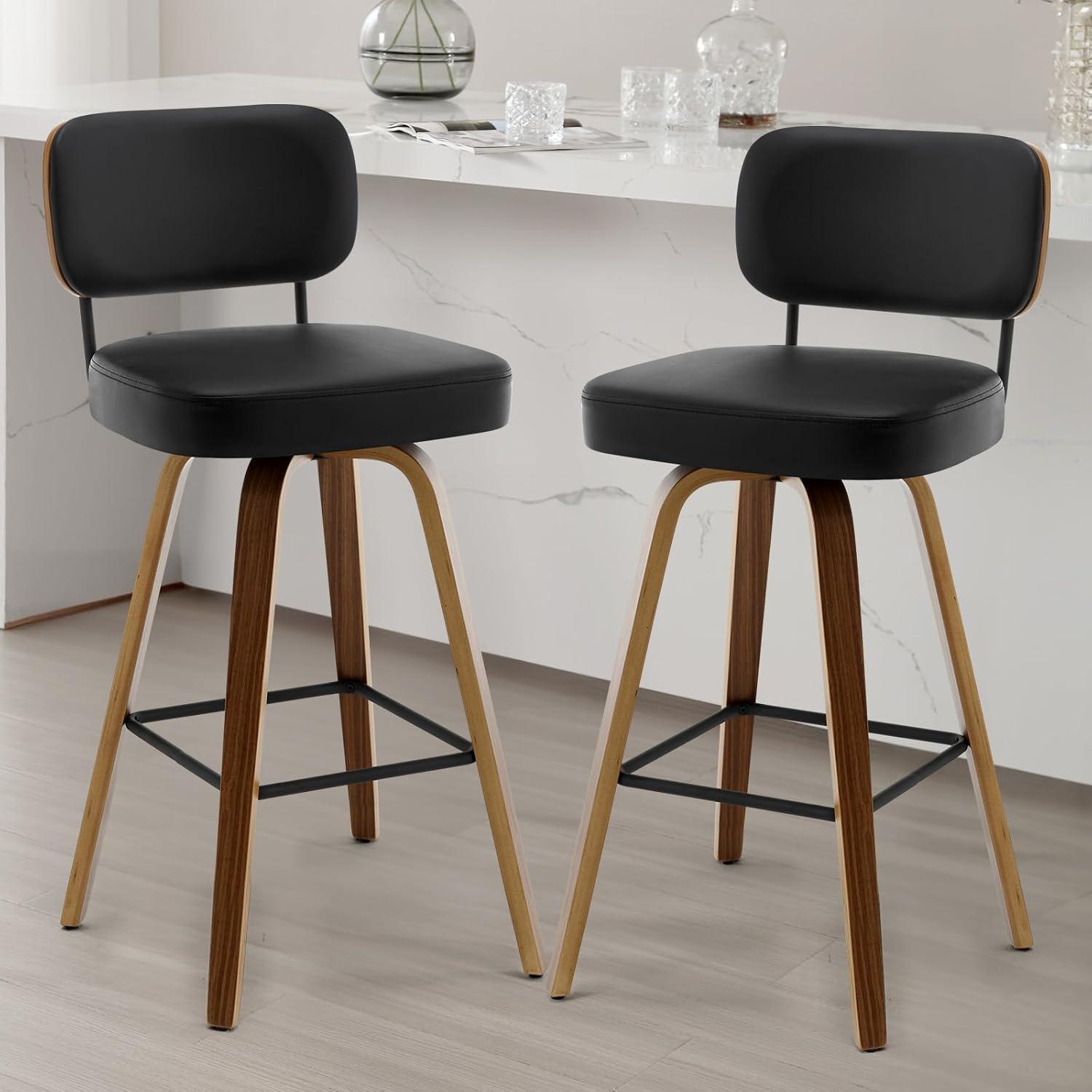 Lucky Monet 26"/29" Swivel Bar Stools/ Counter Stools with Bentwood Legs Set of 2 - Cream White-PU Back - Bar Height