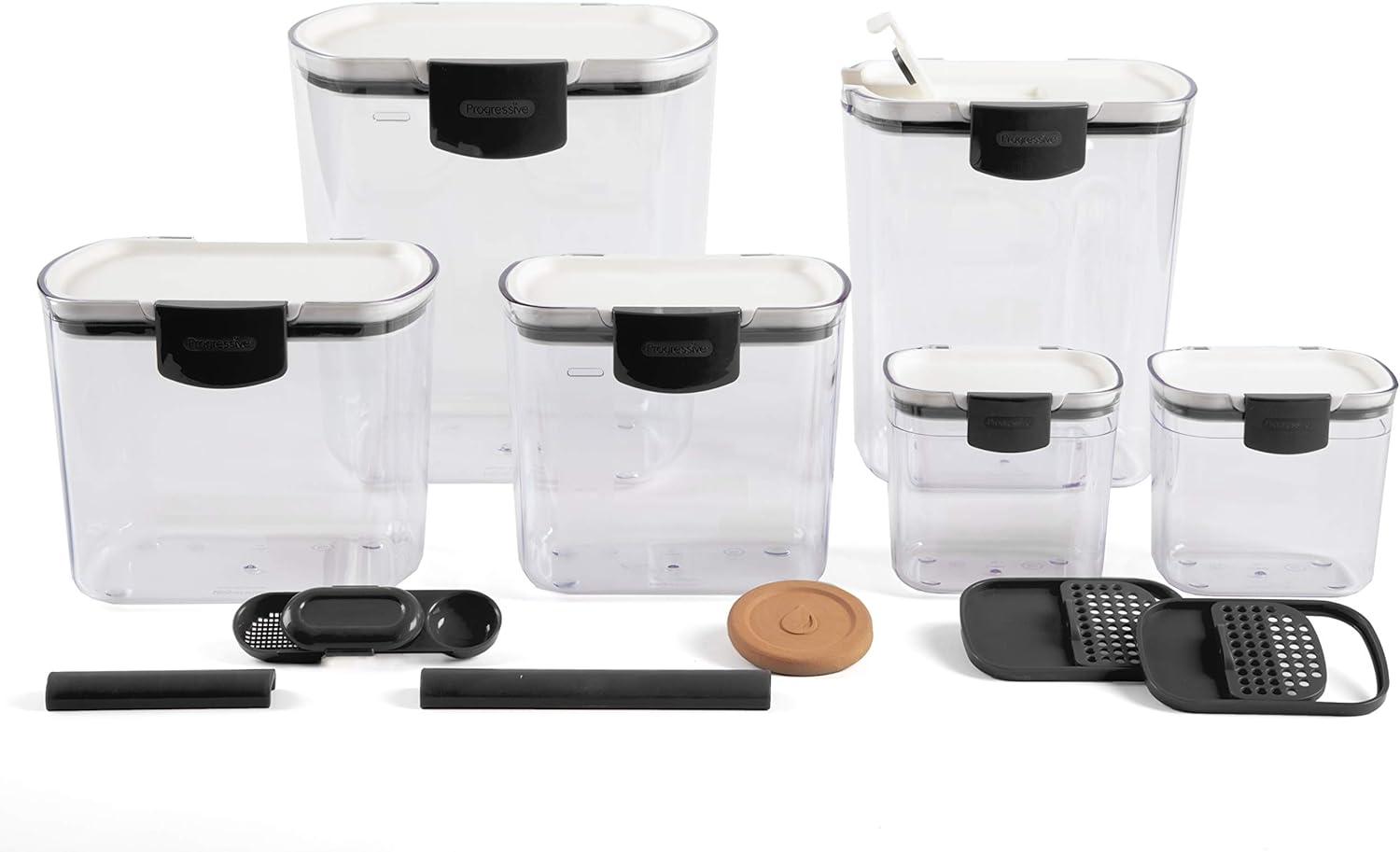 Black Plastic Airtight Kitchen Storage Canister Set, 6-Piece