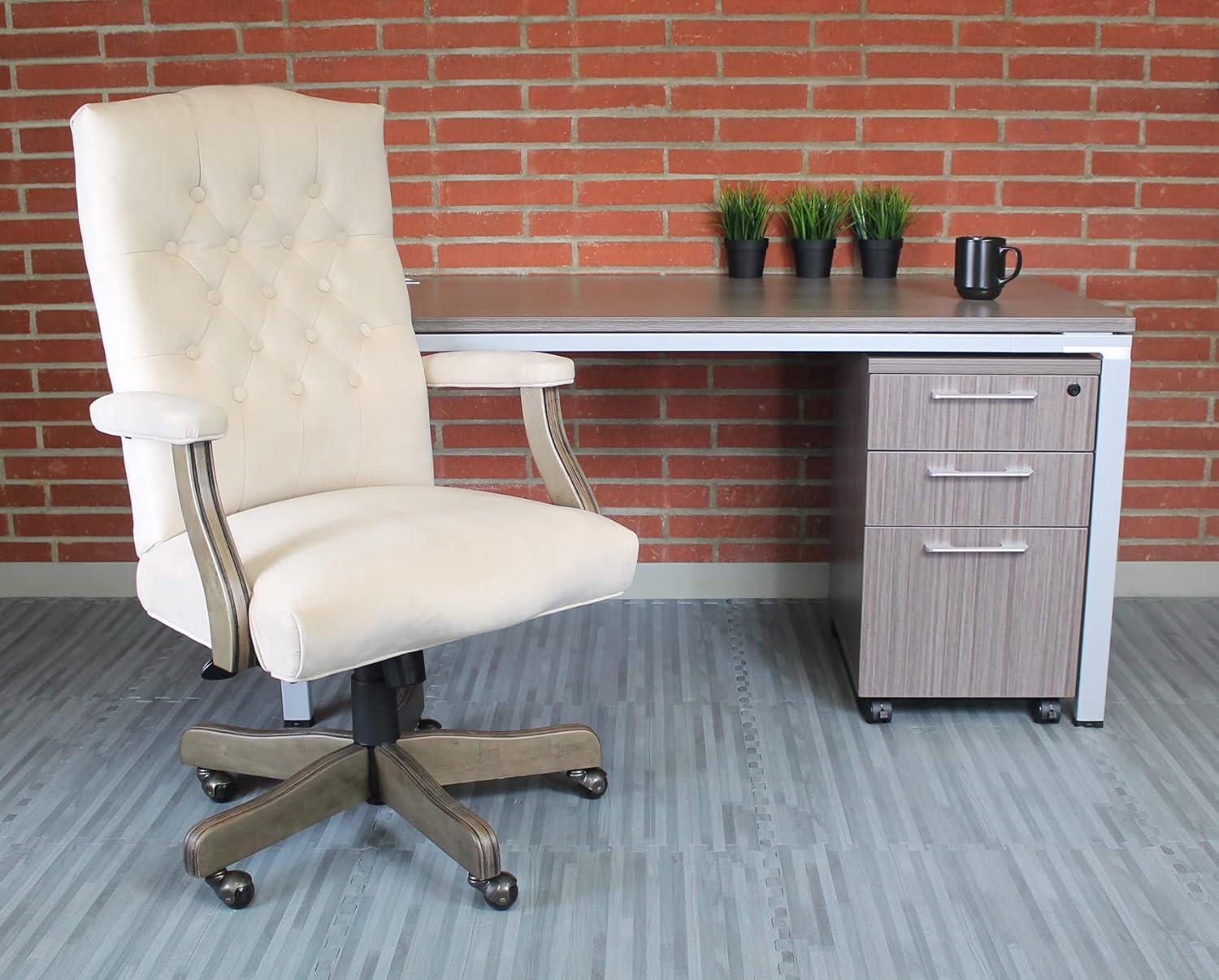 Traditional Executive Chair Beige: Swivel, Adjustable, Tufted - Boss Office Products
