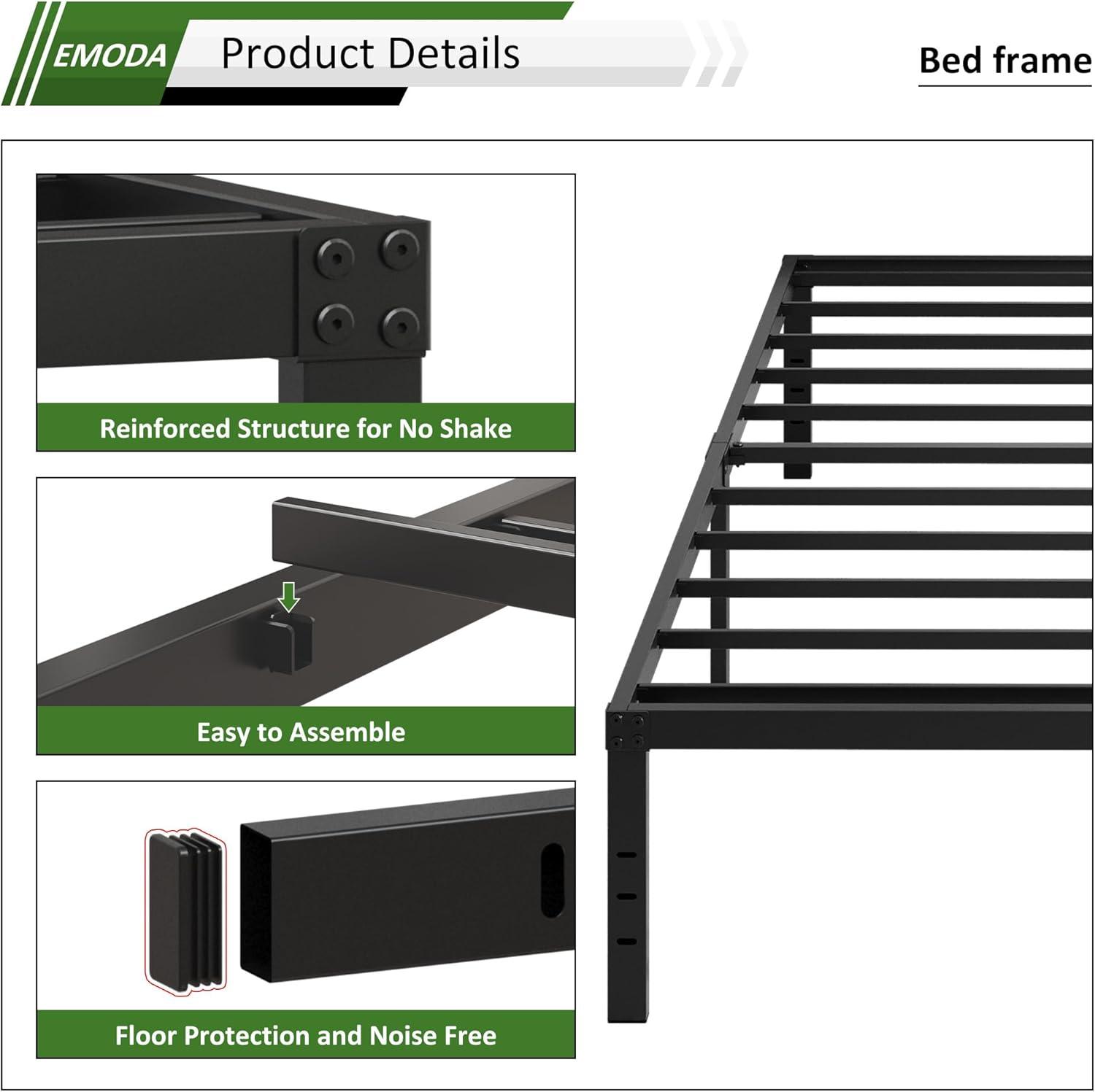 EMODA 16 Inch Platform King Bed Frame No Box Spring Needed, Heavy Duty Metal Mattress Foundation with Sturdy Steel Slats Support, Noise Free, Easy Assembly, Black