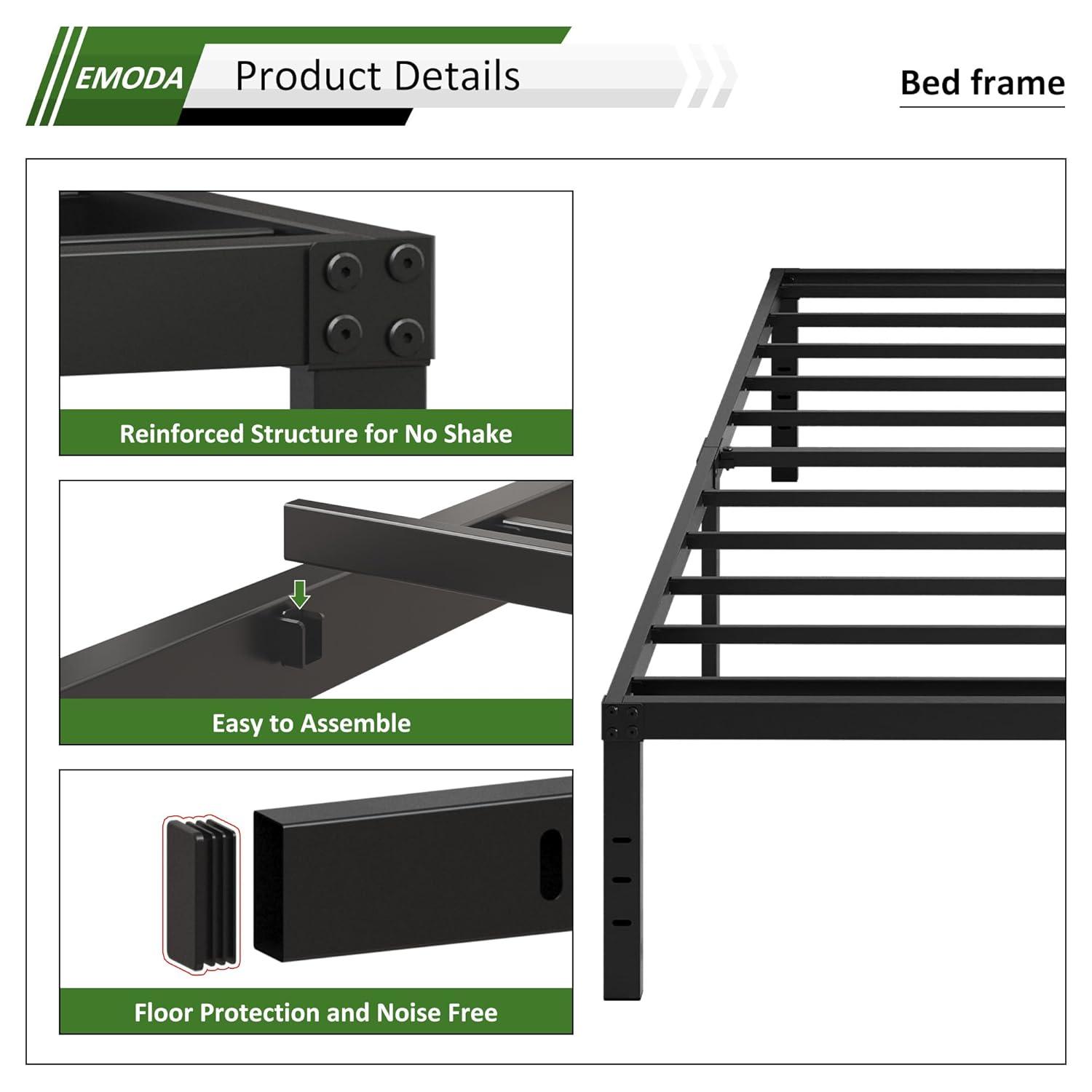14 inches Queen Bed Frames No Box Spring Needed ,2500 lbs Heavy Duty Metal Platform Bed Frame with Storage Queen Size for Adult Black
