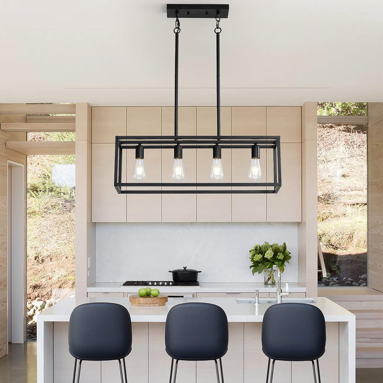 Black Metal 4-Light Cage Kitchen Island Pendant