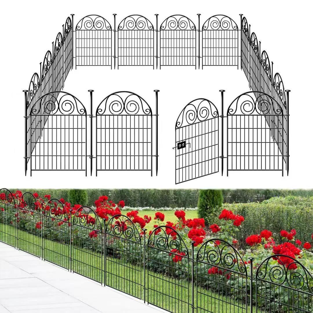 Tall Garden Fence Animal Barrier with Gate, 32 in(H) 16 Panels Garden Fences and Borders for Dogs, Dog Fence Outdoor for Yard, Total Length 35 Ft Metal Temporary Fencing│Patented
