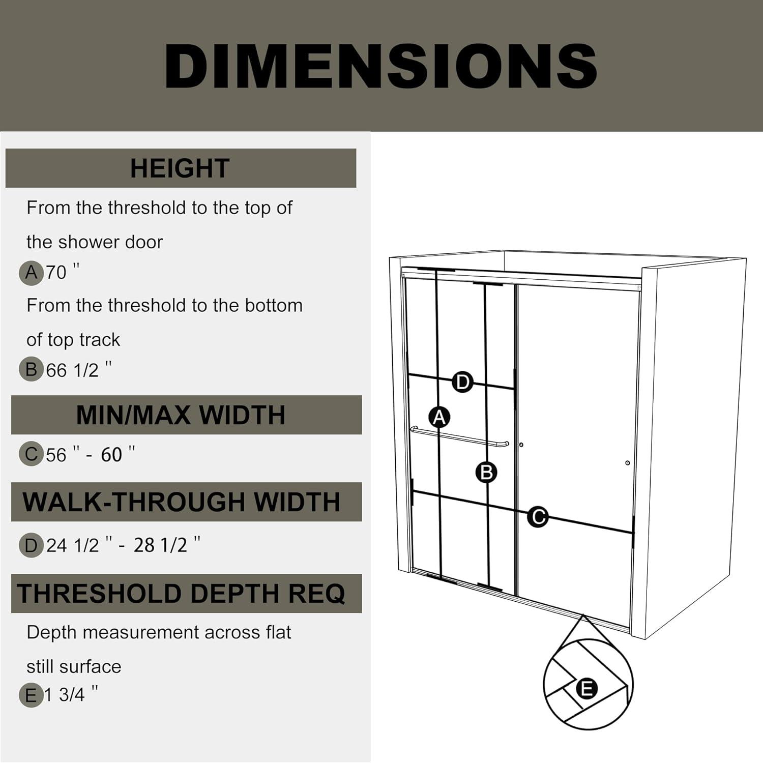 60'' - W x 70'' H Bypass Door Shower Door with Clear Glass And Handle