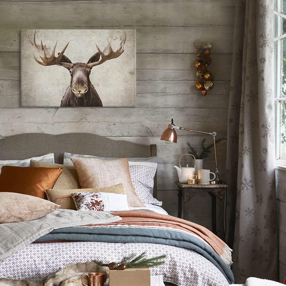 Elmer The Moose Rustic Canvas Art for Kids Room Decor