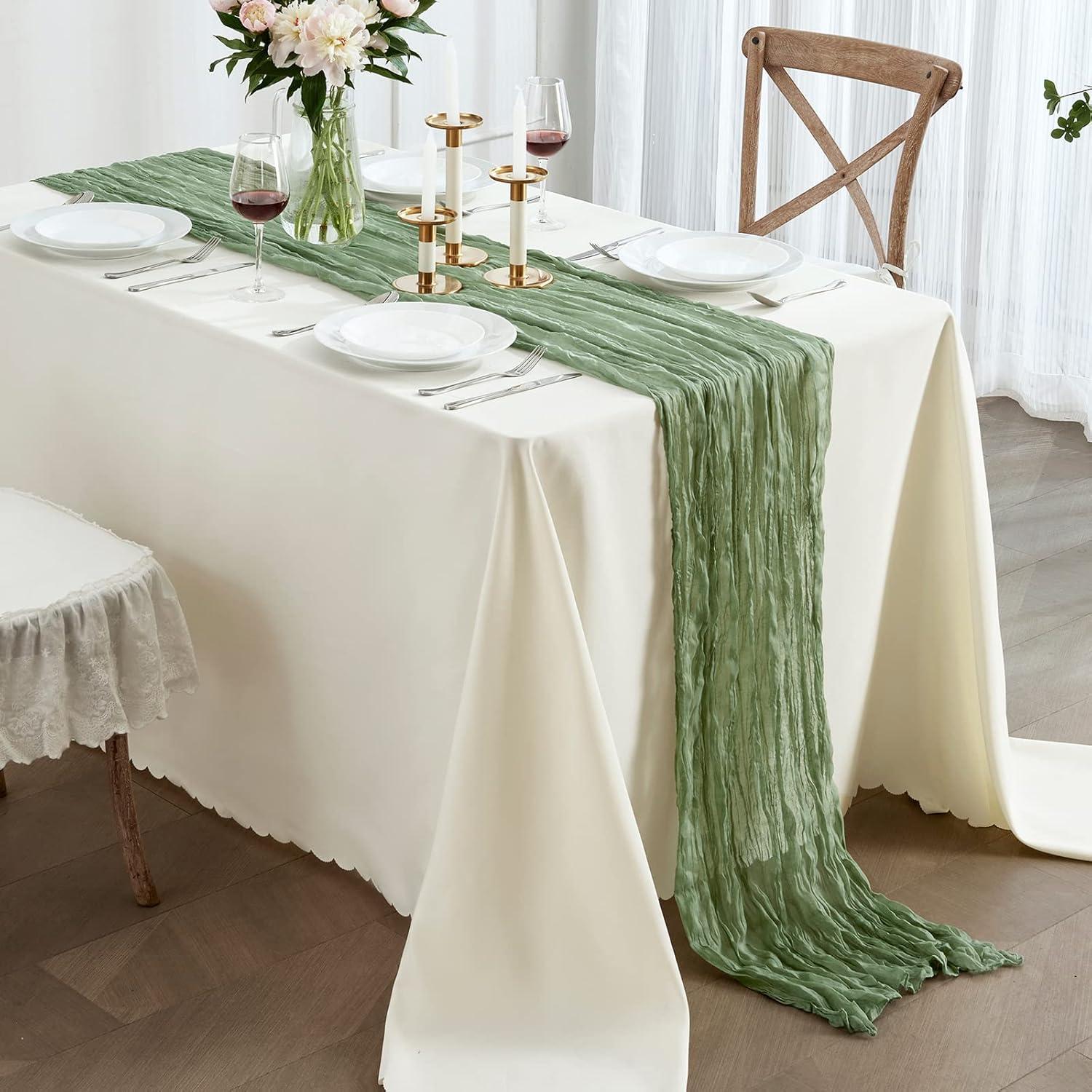 Mint Green Cheesecloth Table Runner 6 Pack 35" Boho Gauze Runner 120 inches Long Tablecloth Runner Rustic Sheer Fabric Bulk for Baby Shower Wedding Bridal Birthday Party Table Decorations