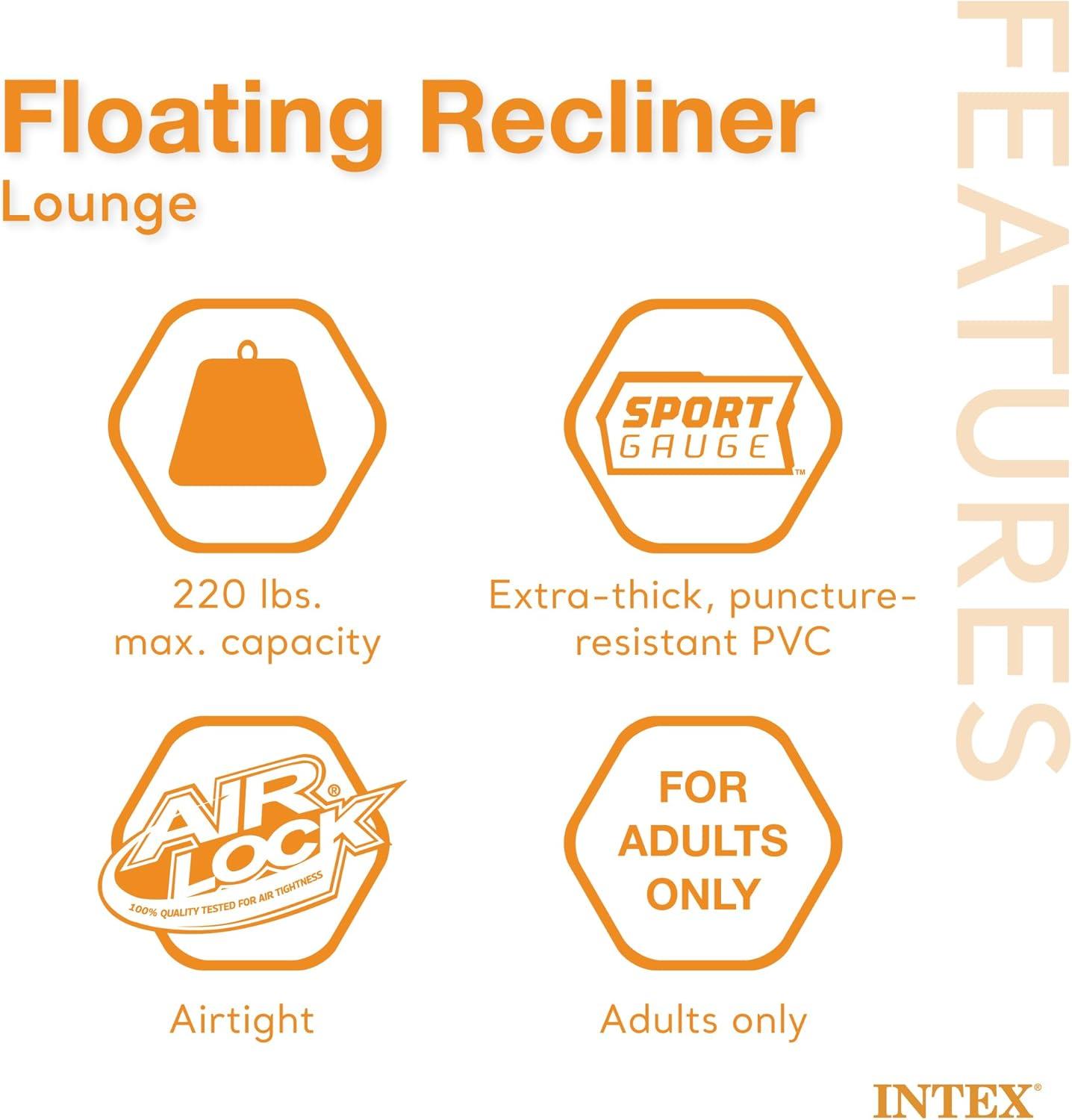 Intex Inflatable Floating Pool Recliner Chair with Cup Holders Large Outdoor
