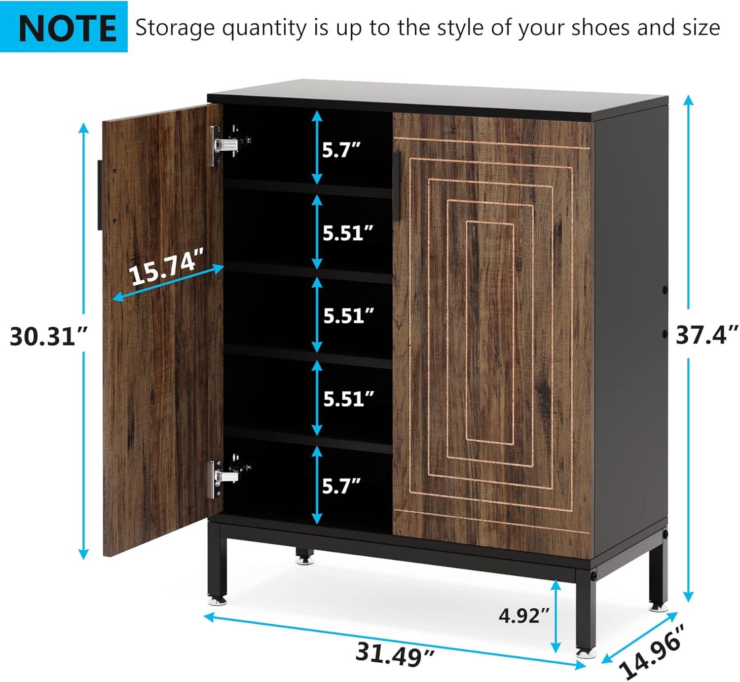 Brown and Black 5-Tier Wood Shoe Cabinet with Doors