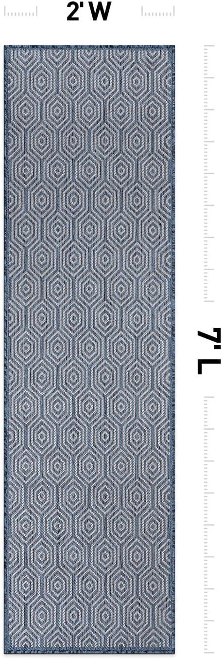 Blue Geometric Flat Woven Synthetic Runner Rug 2'x7'