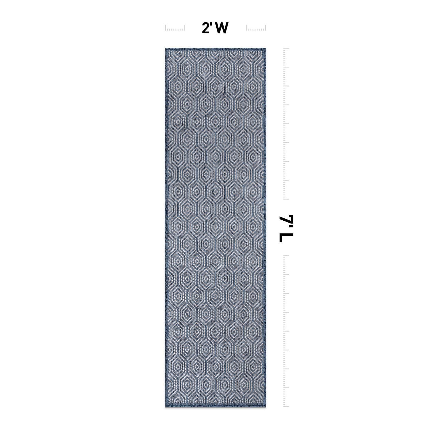 World Rug Gallery Modern Geometric Textured Flat Weave Indoor/Outdoor Area Rug - BLUE 2'x7'