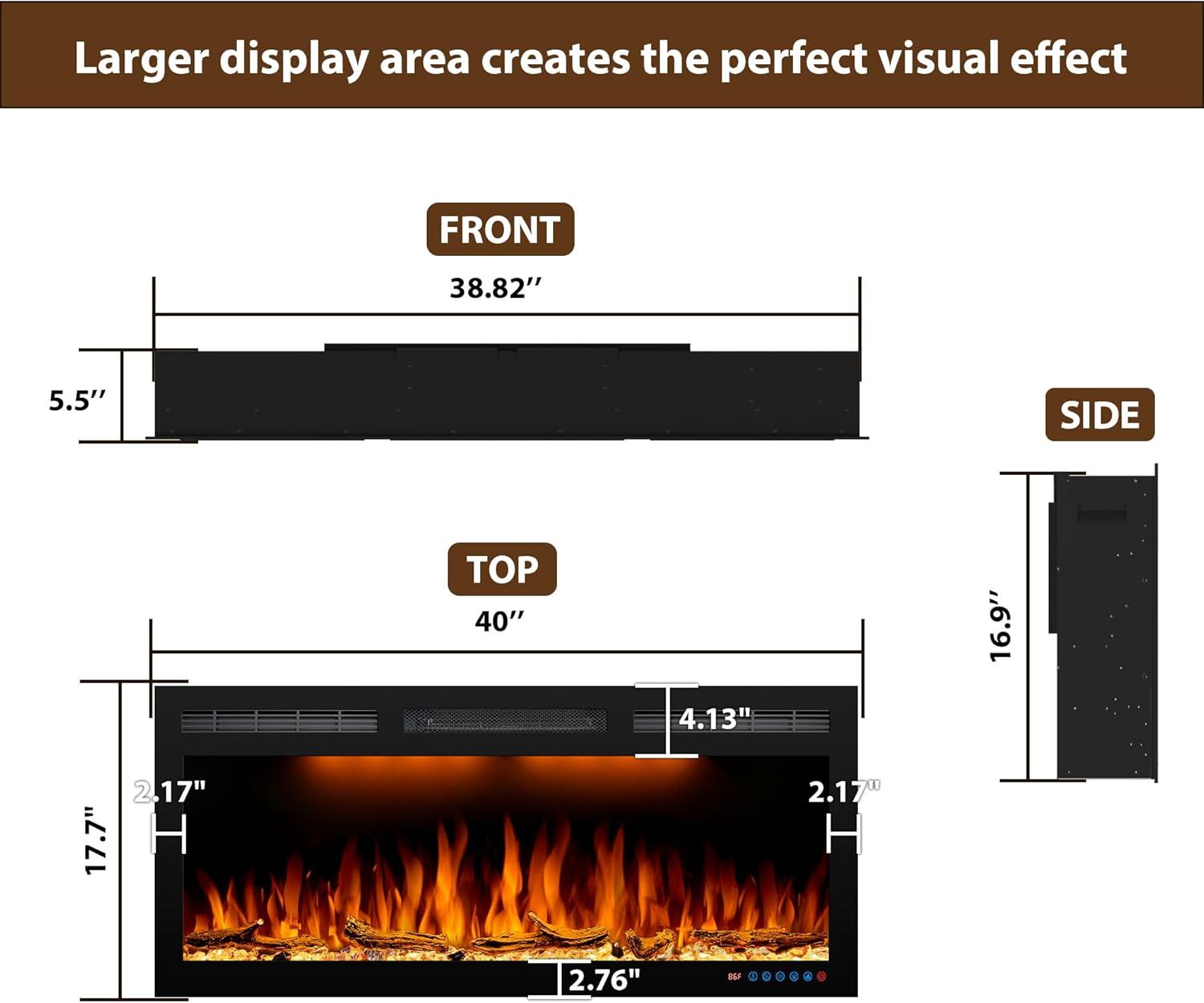 Tangkula 36"/40"/50" Recessed Electric Fireplace Wall Mounted Heater w/Remote Control 750W/1500W mode Adjustable Flame