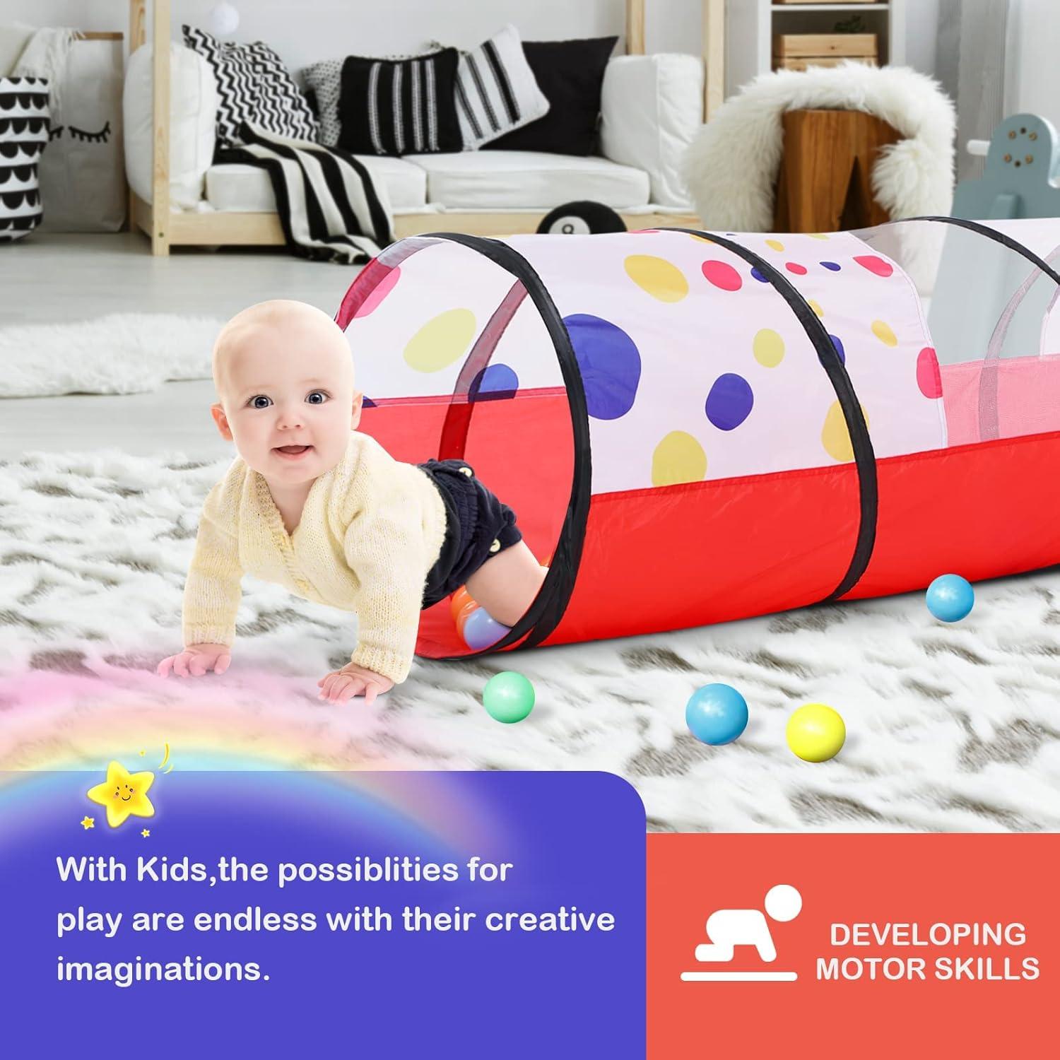 PigPigPen Pop Up Play Tunnel Tent for Toddlers Babies or Dogs, Indoor & Outdoor Toys for Kids Backyard Playset. (Red,Yellow,Blue)