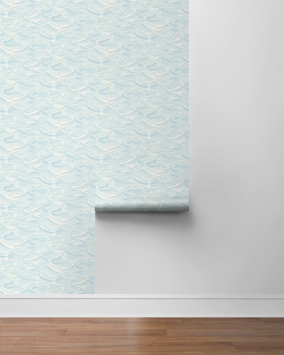 Seaside Waves Blue Pre-pasted Washable Wallpaper