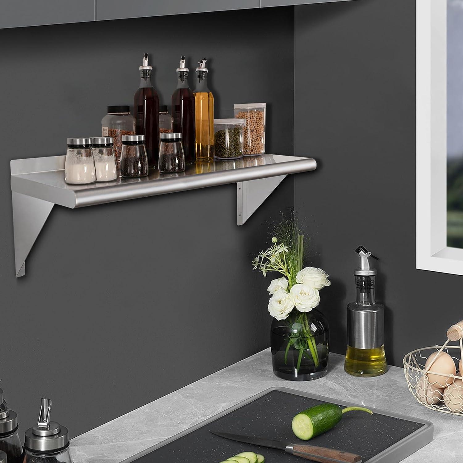 60" Stainless Steel Wall Shelf with Brackets