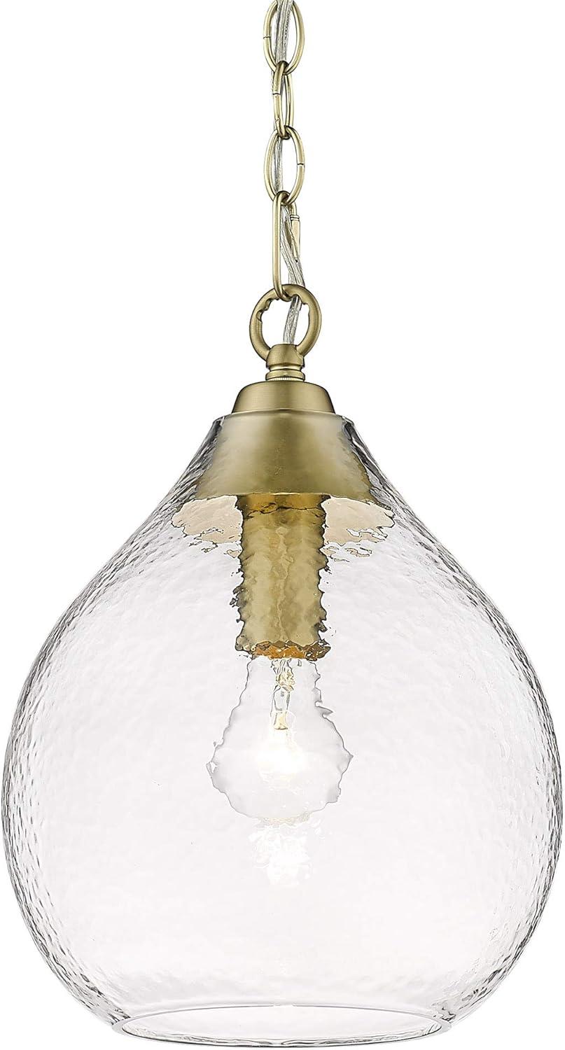 Golden Lighting Ariella 1-Light Pendant in Brushed Champagne Bronze with Hammered Clear Glass